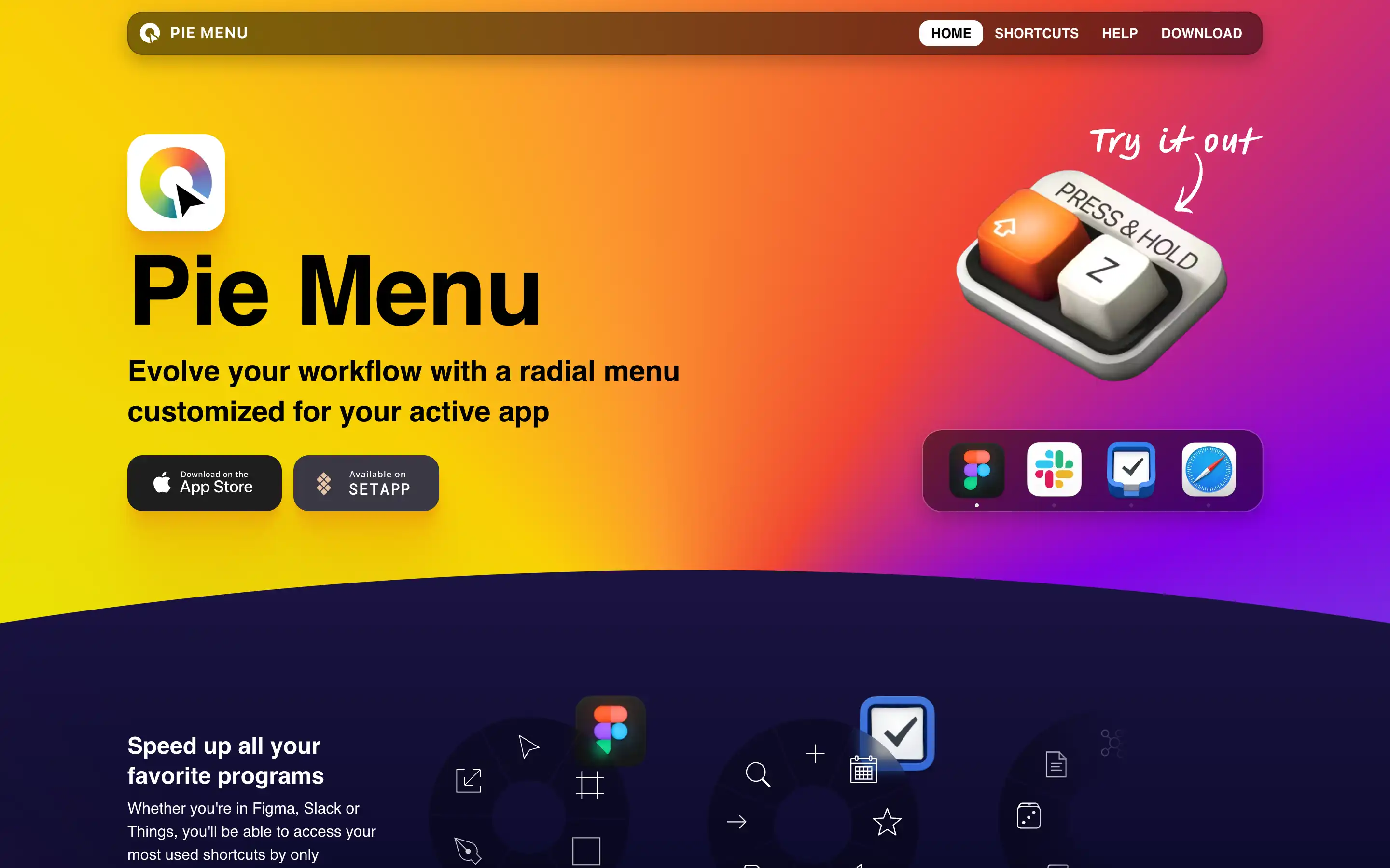Pie Menu: Radial workflow tool for apps.