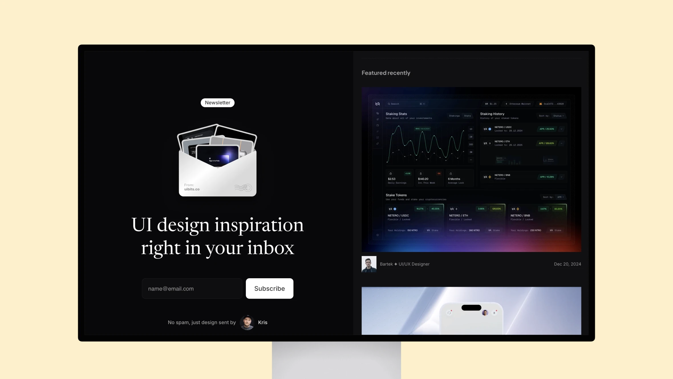 Screenshot of UI Design Inspiration Newsletter Subscription