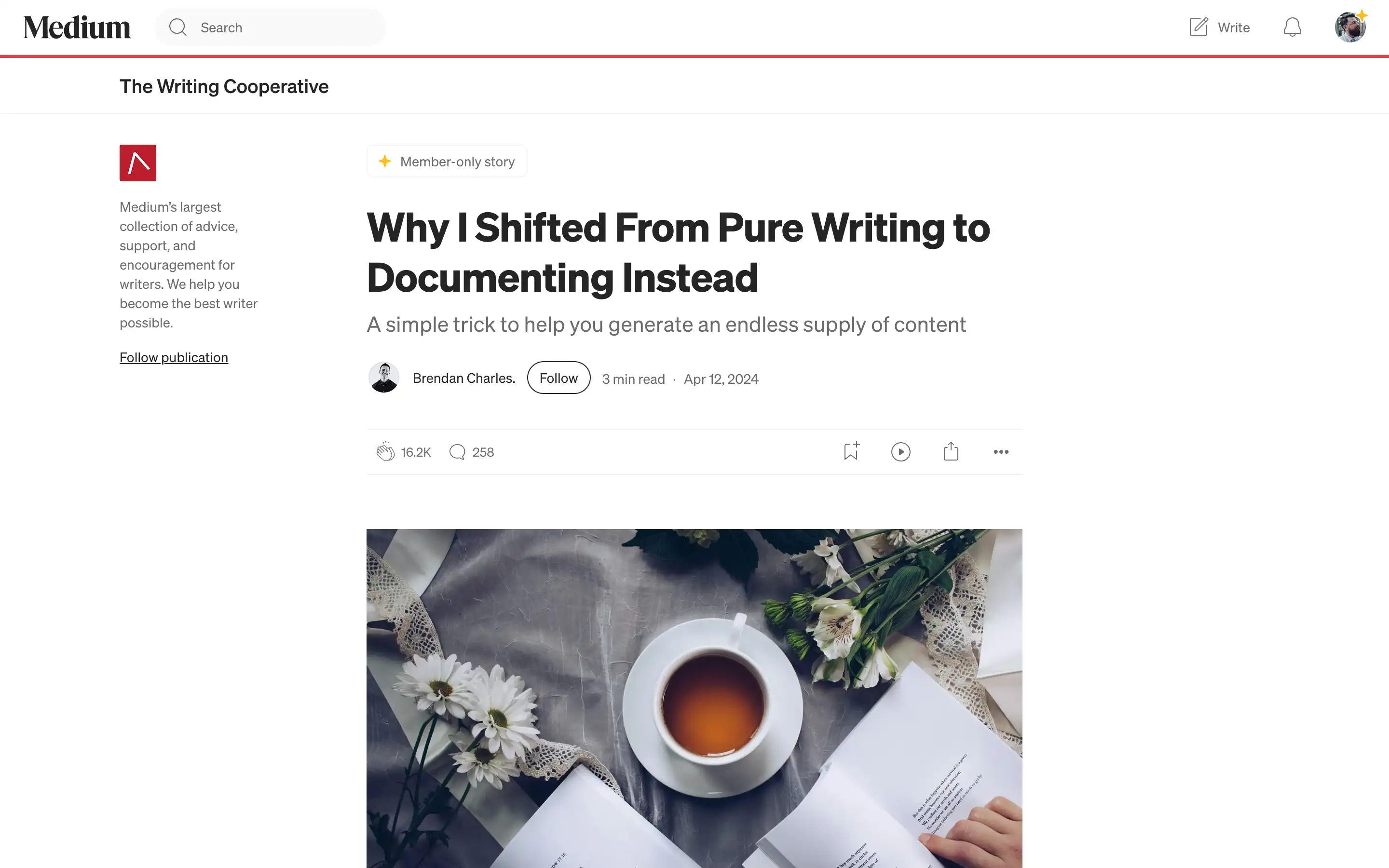Article on documenting as writing technique with tea.