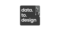 Logo saying 'data to design' in grayscale