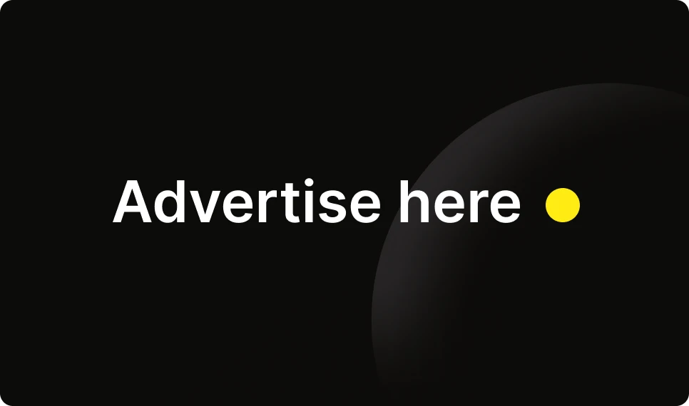 Dark background with text 'Advertise here' and yellow dot