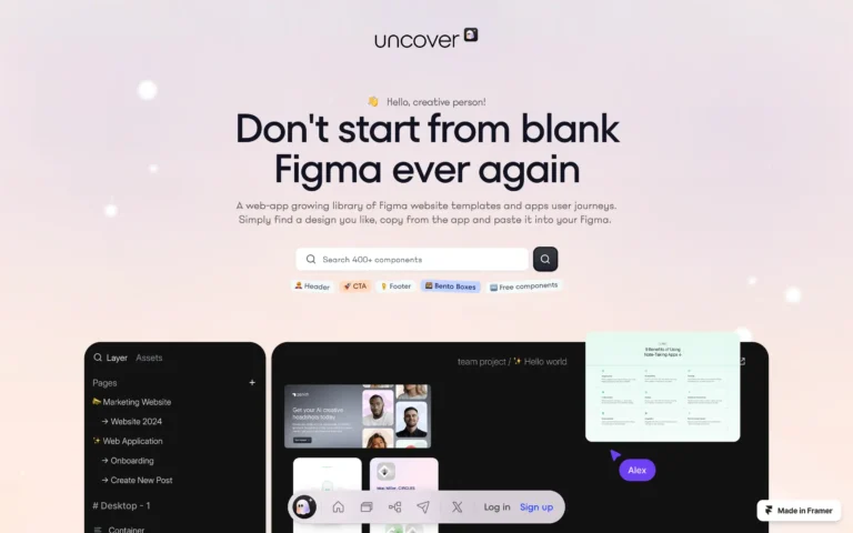 Uncover – A web app growing library of Figma website templates and apps user journeys