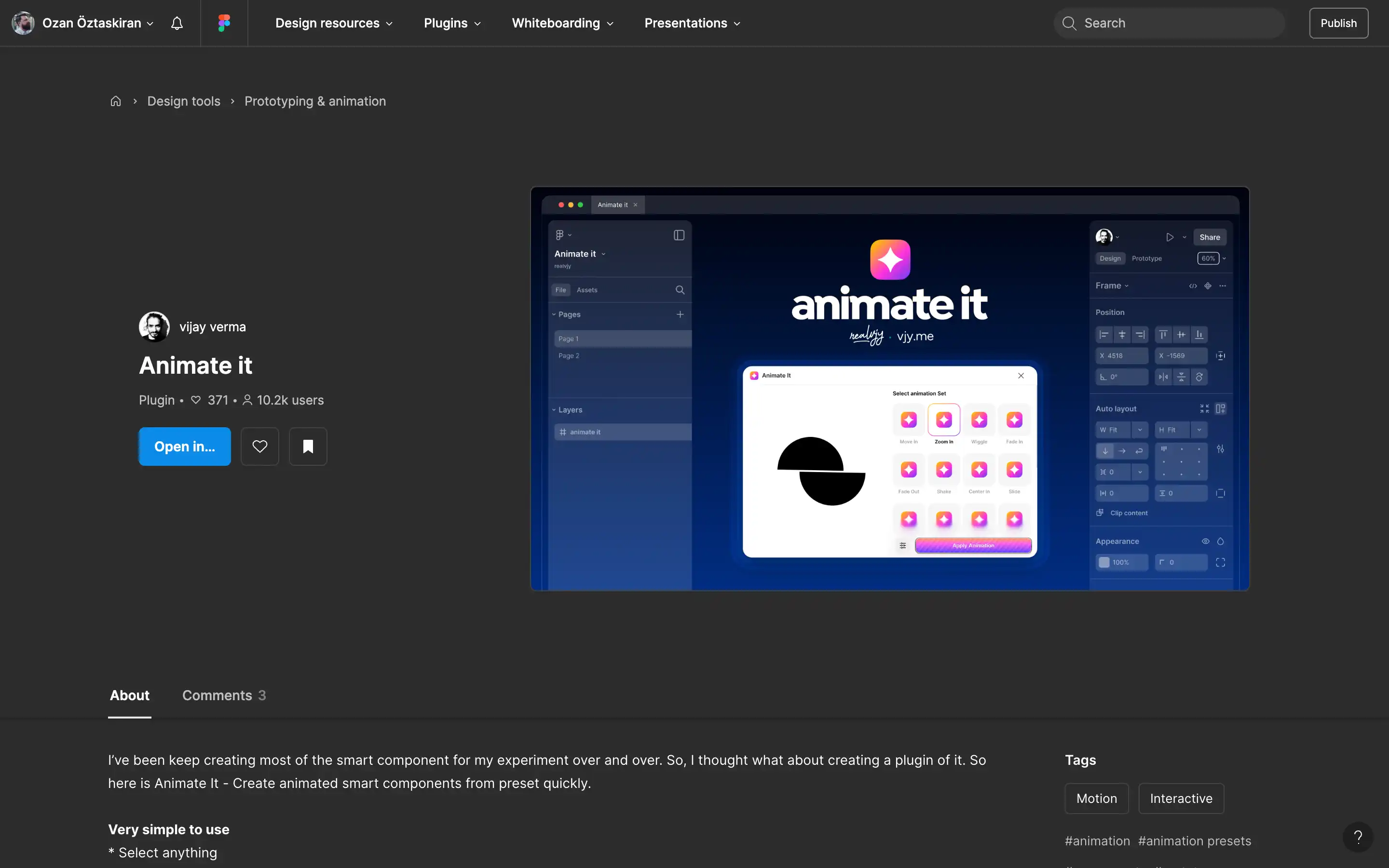 Figma plugin interface for creating animations.