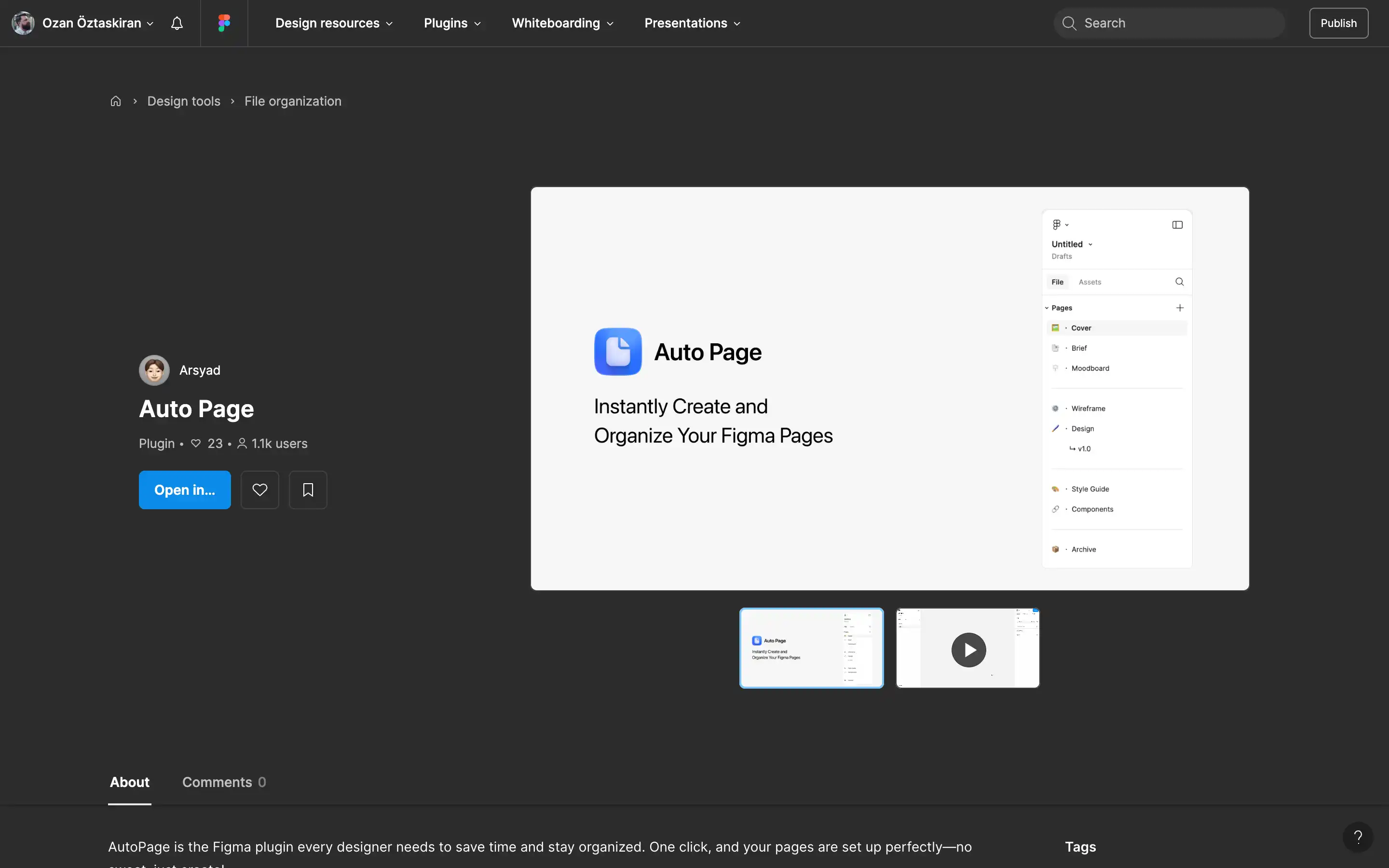 Auto Page plugin for organizing Figma pages.