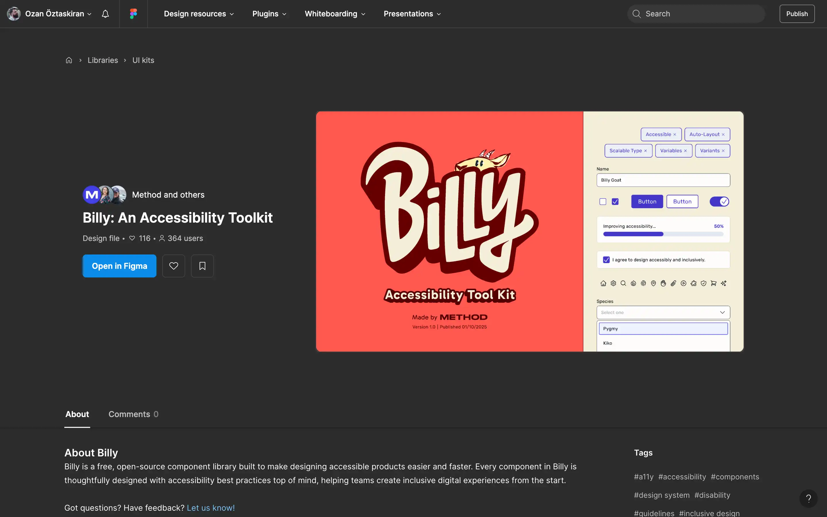 Billy accessibility toolkit Figma interface preview.