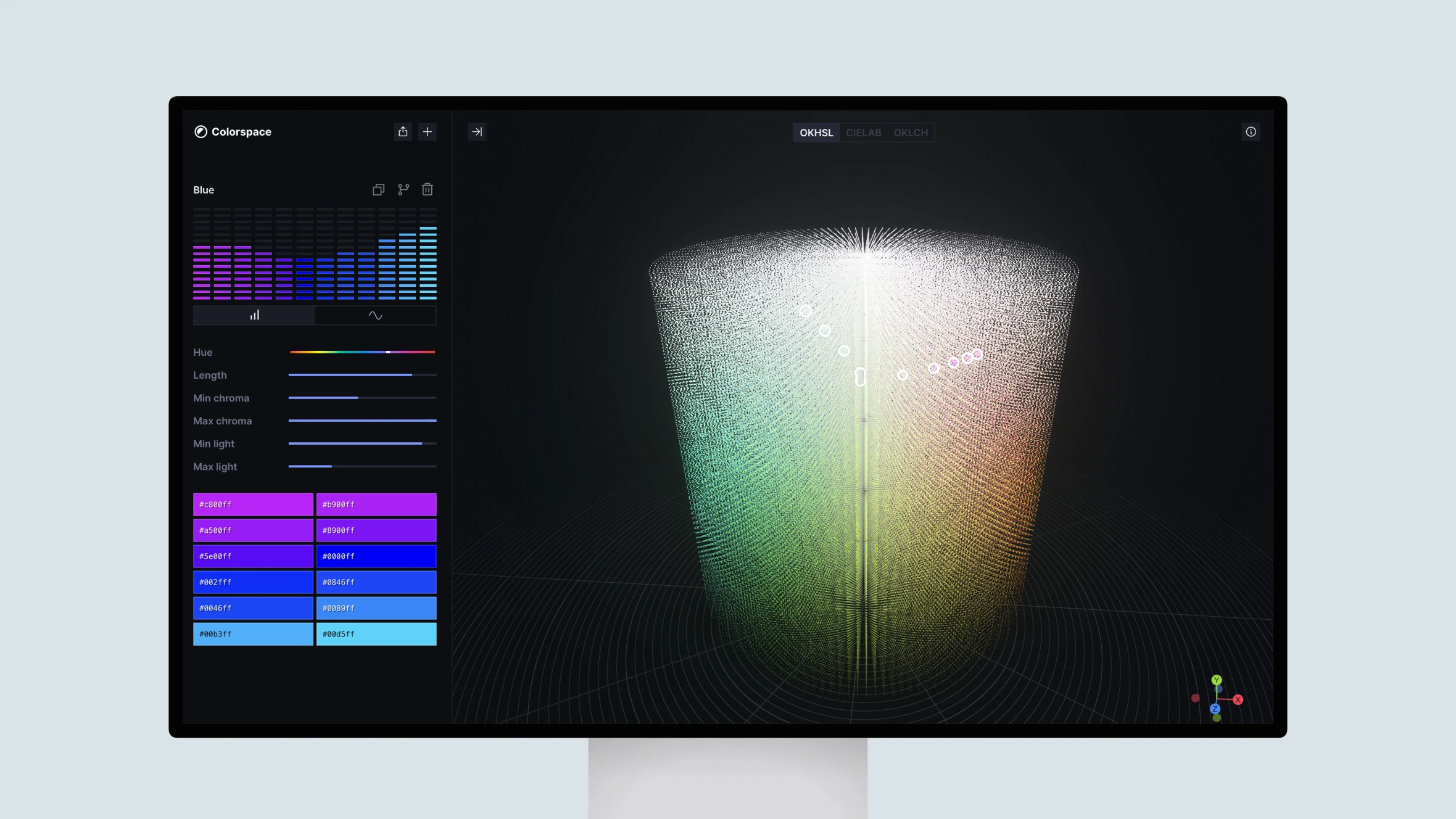 3D color mapping tool interface with settings