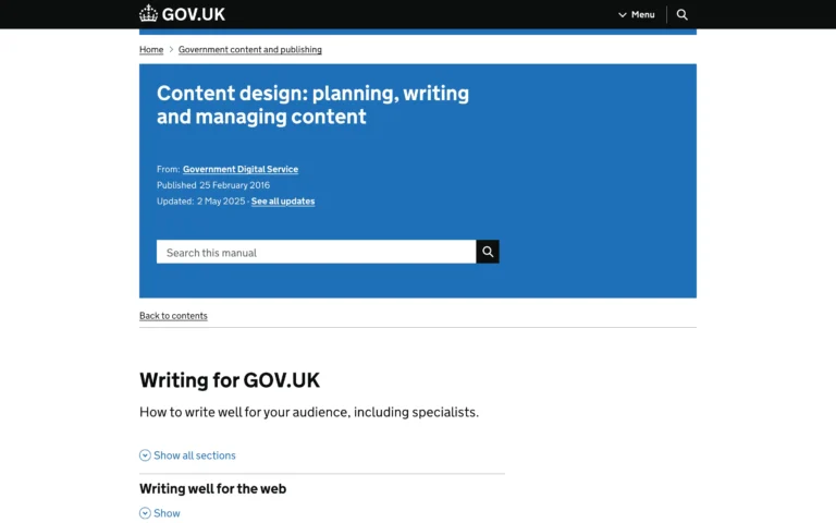 GOV.UK Design System – Content design: planning, writing and managing content