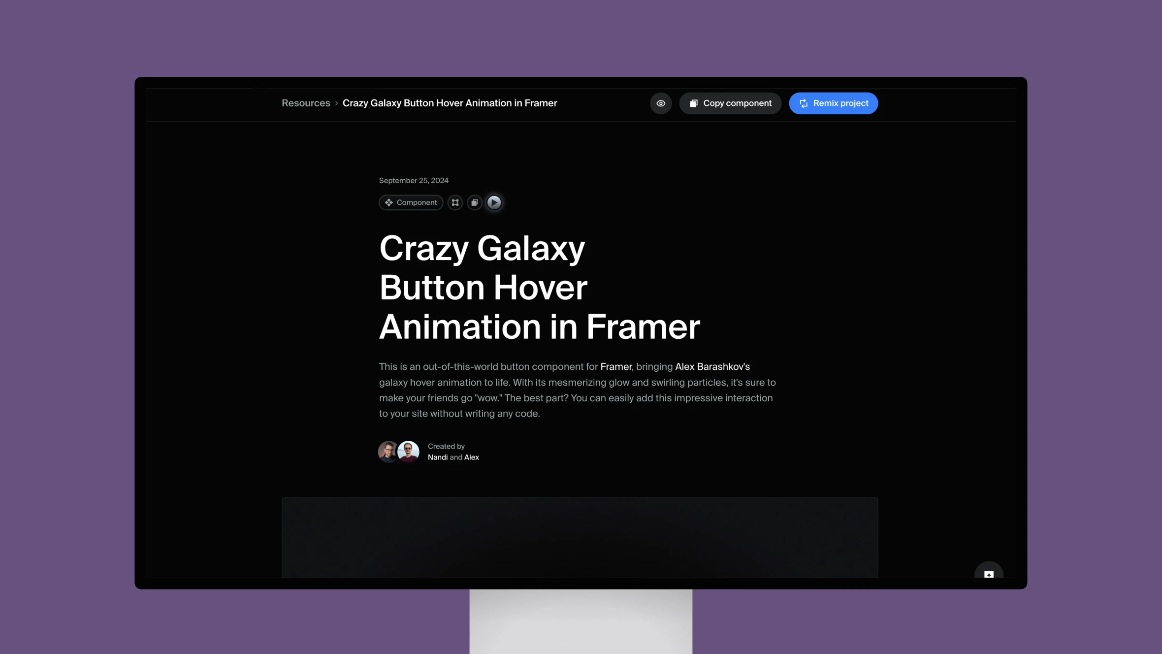 Crazy Galaxy Button Hover Animation in Framer