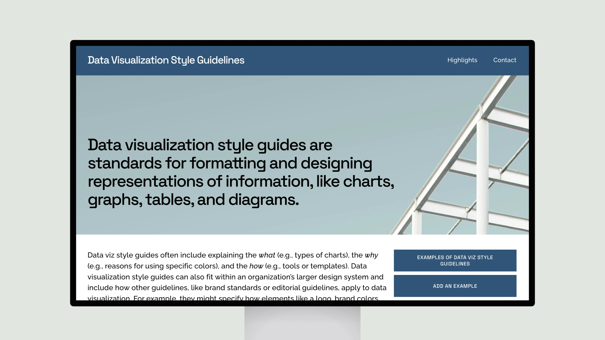 Webpage displaying Data Visualization Style Guidelines