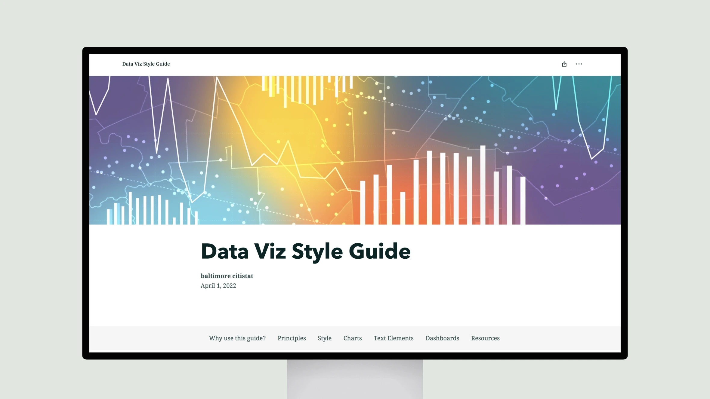 Data Viz Style Guide screen with colorful charts