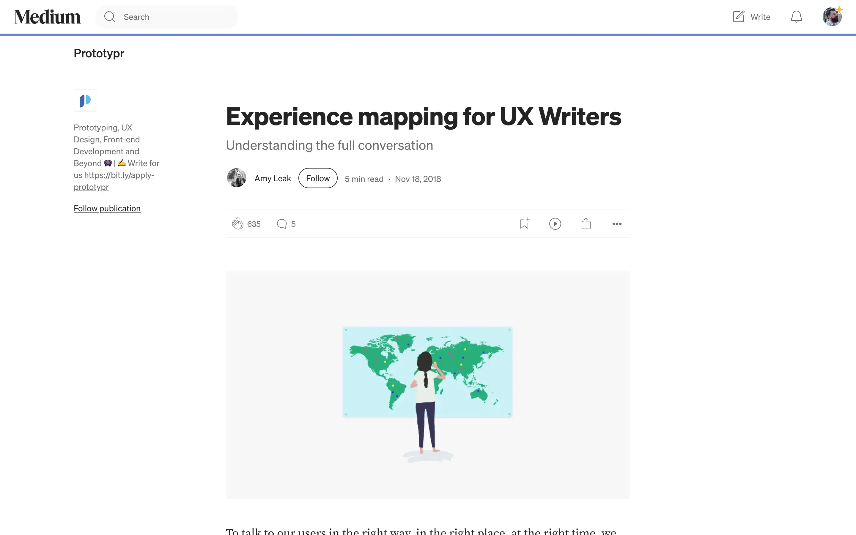 Woman analyzing world map for UX writing.