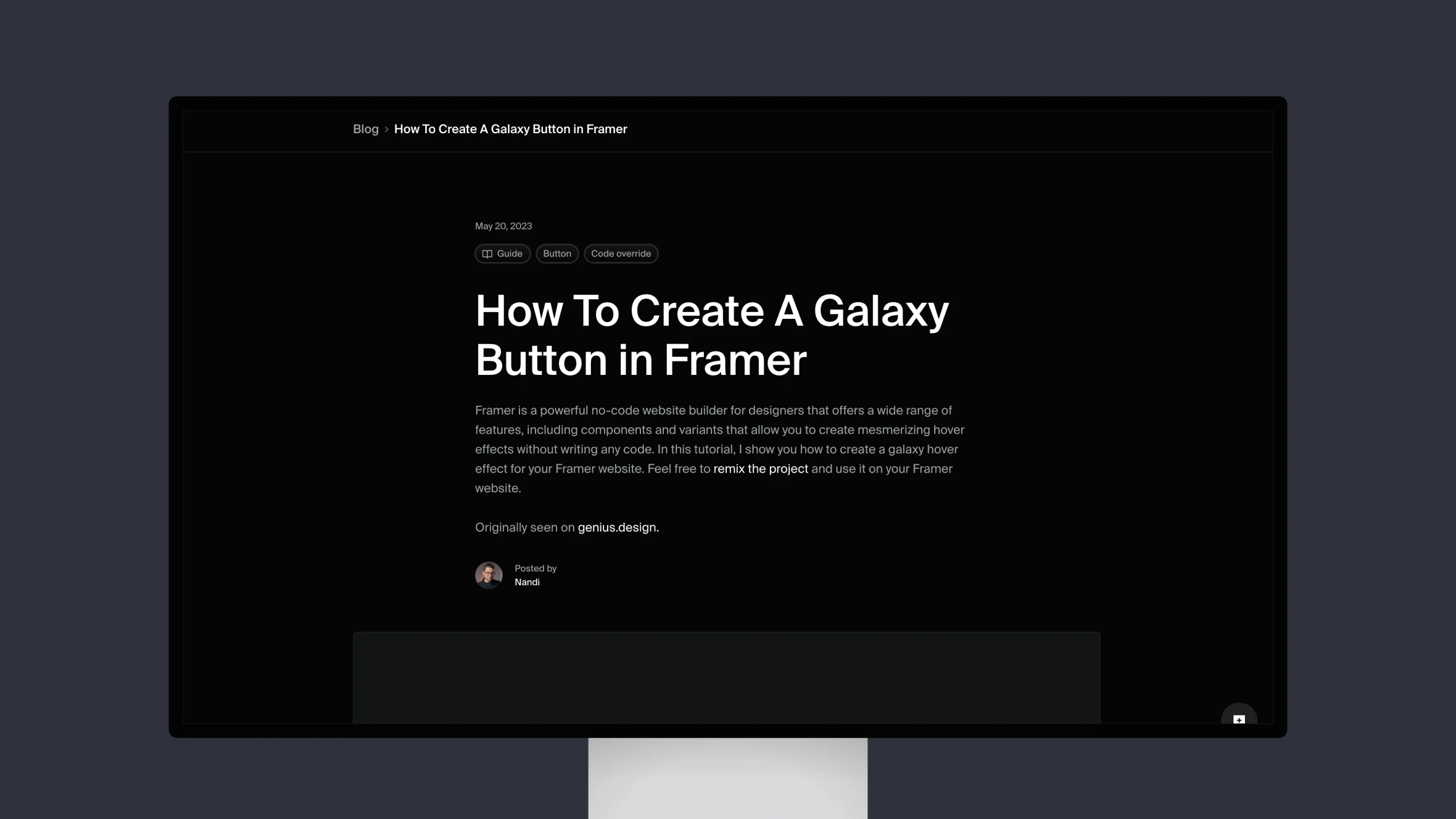 Tutorial on creating a galaxy button in Framer