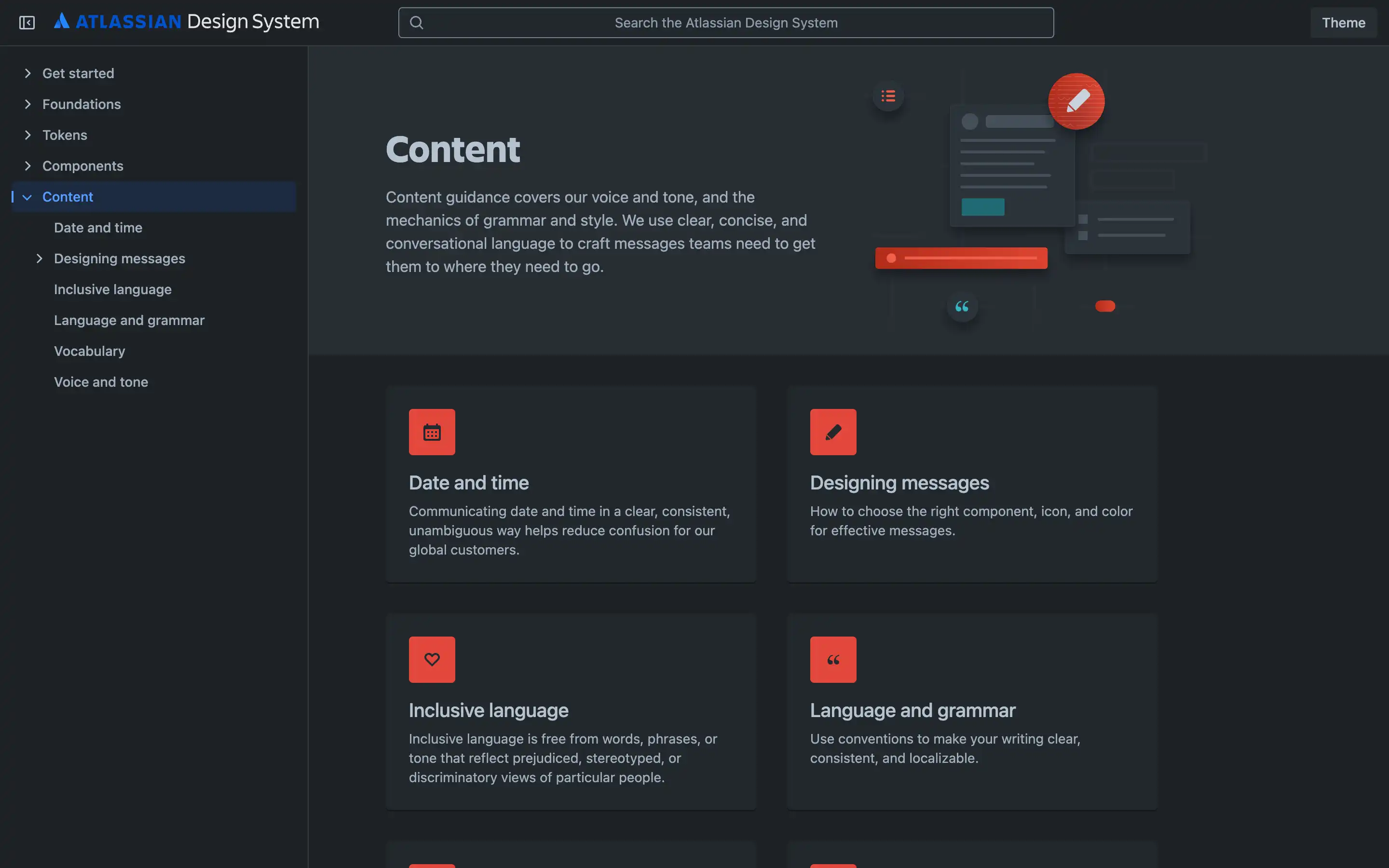 Atlassian Design System content guidance webpage
