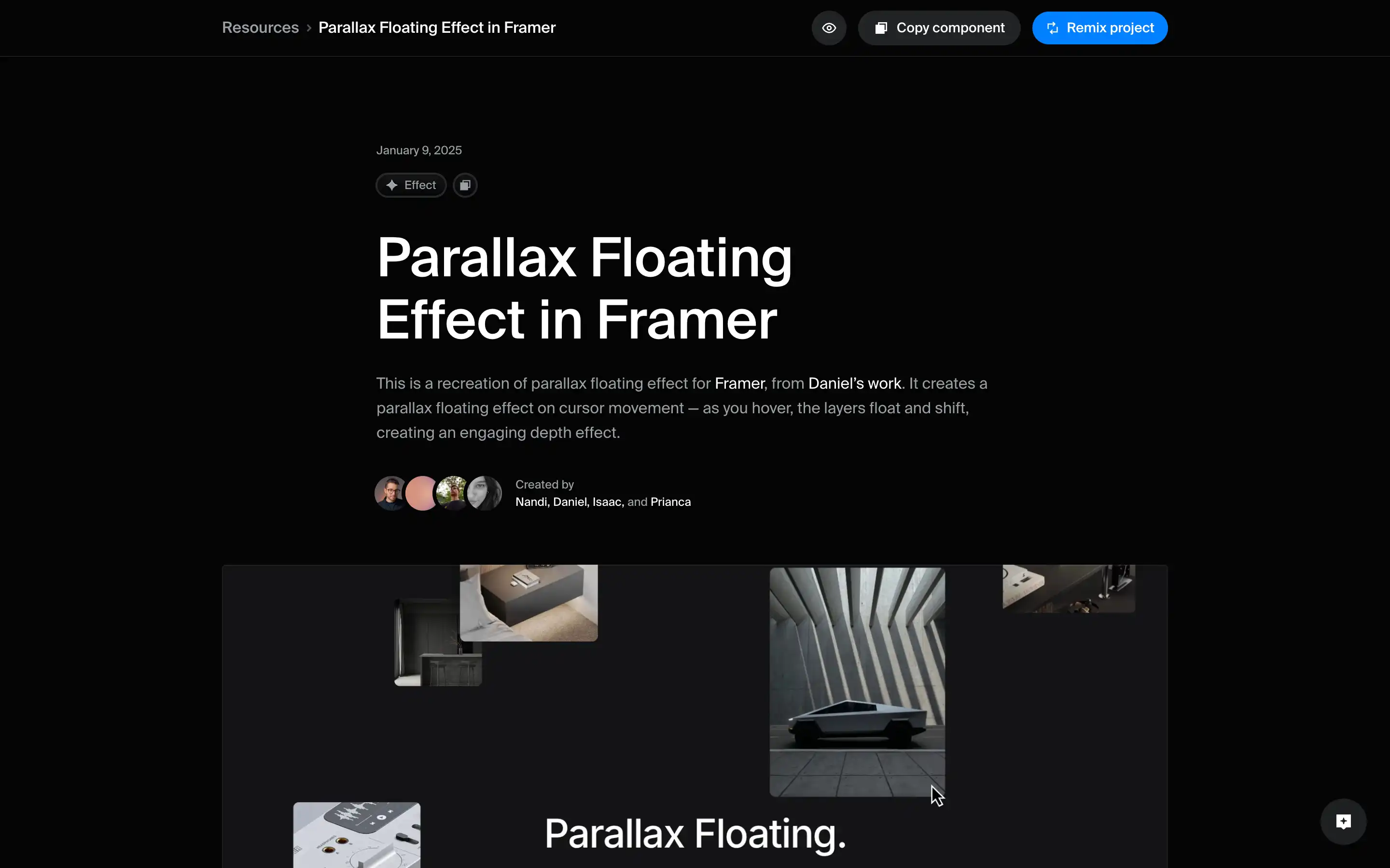 Screenshot of Parallax Floating Effect in Framer
