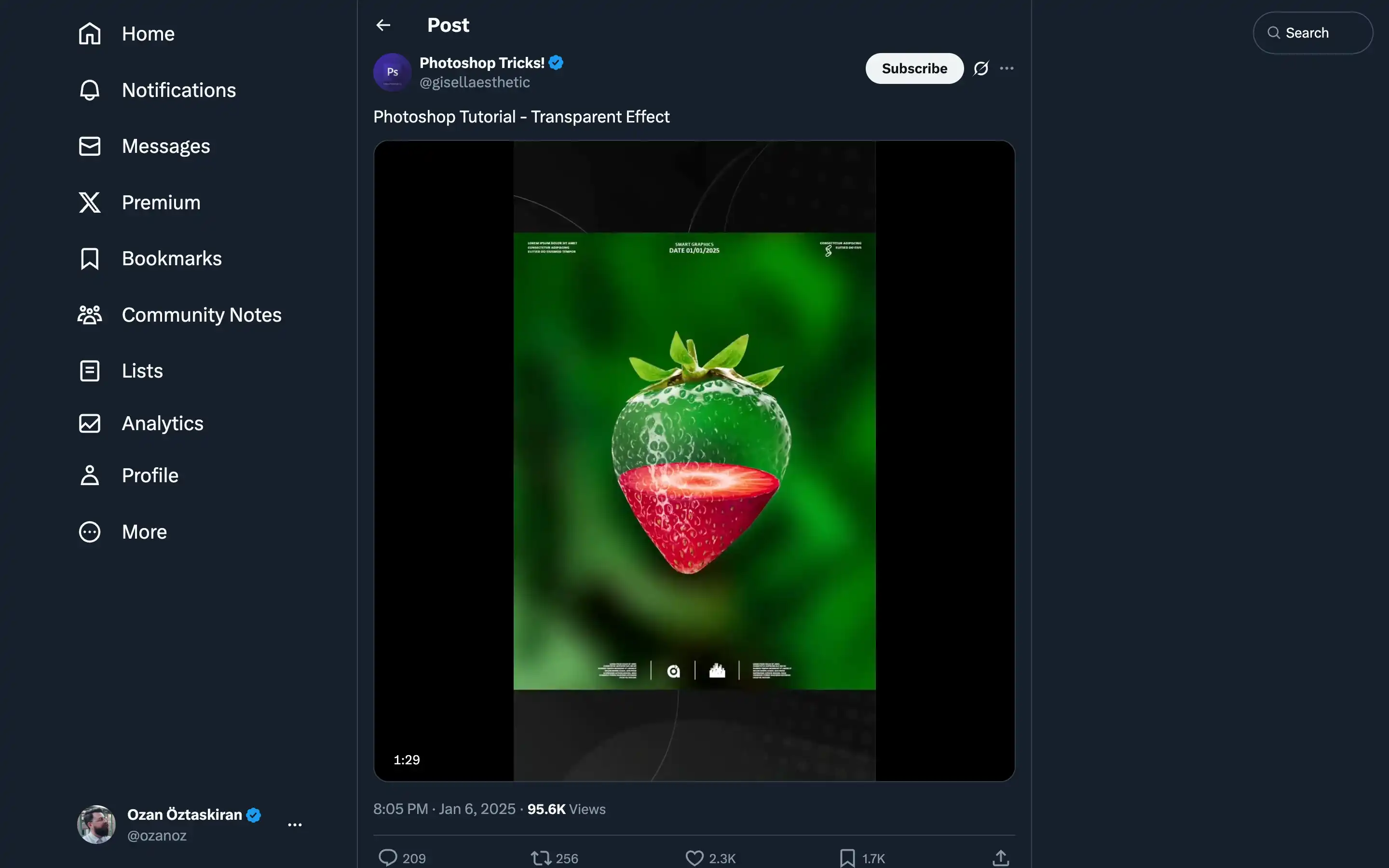 Transparent effect Photoshop tutorial with strawberry graphic.