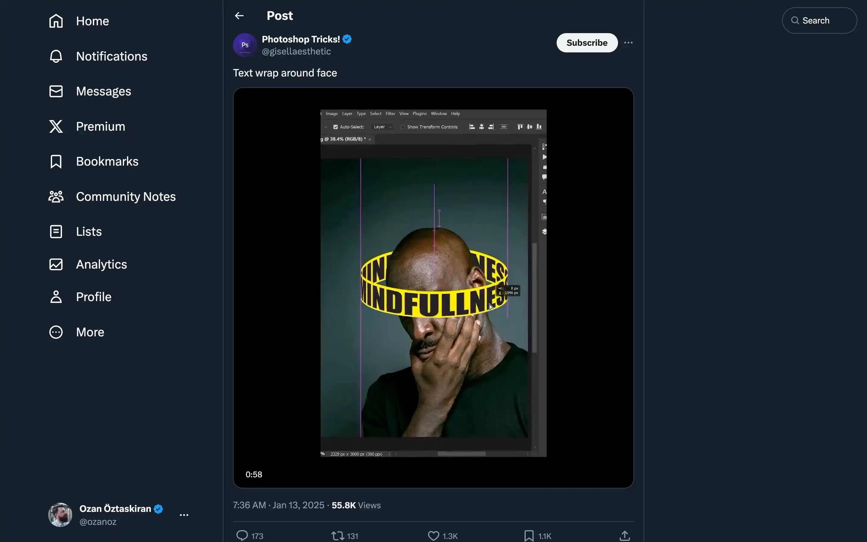Photoshop text wrap around person's head