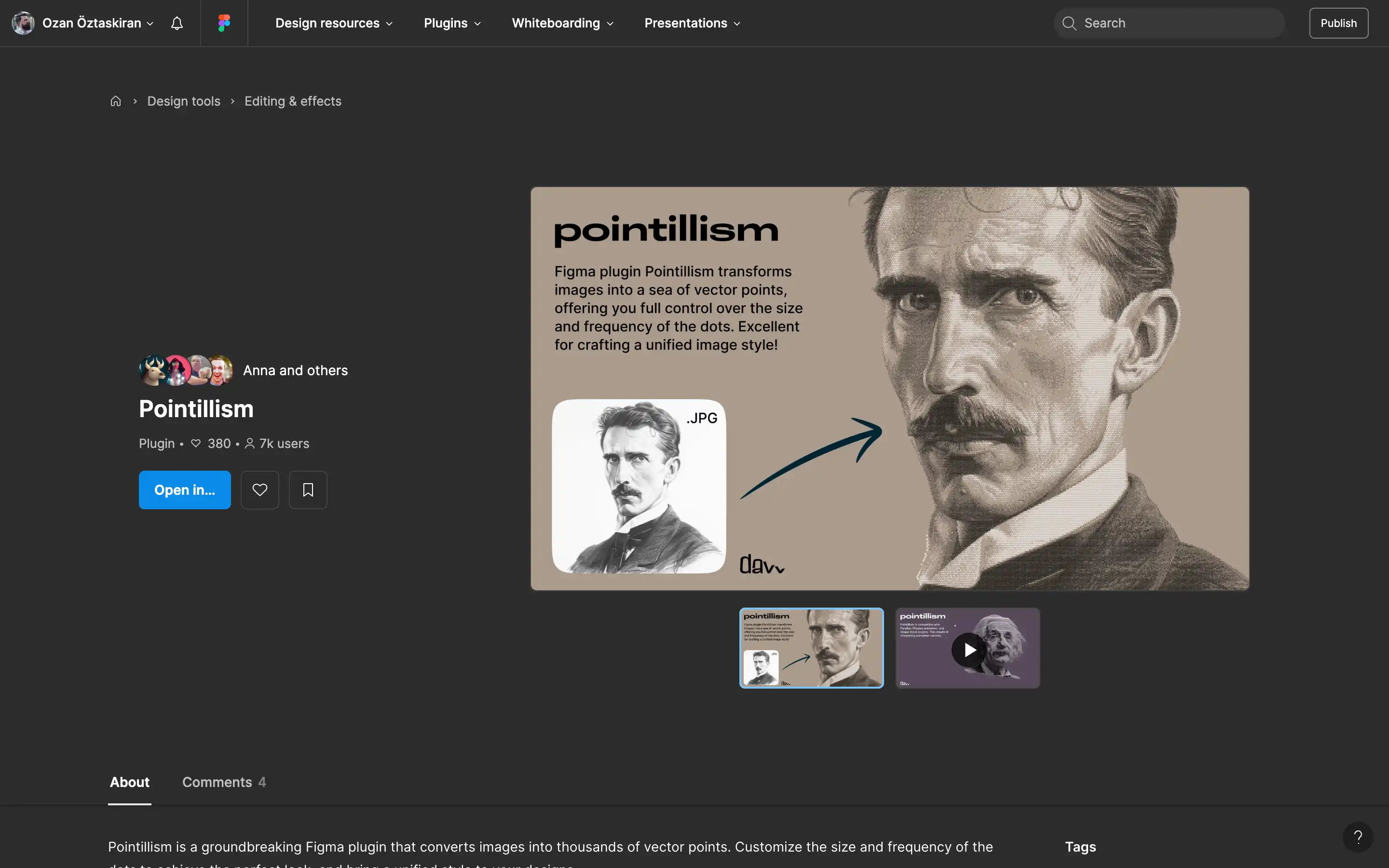 Figma Pointillism plugin transforms images into vector points.
