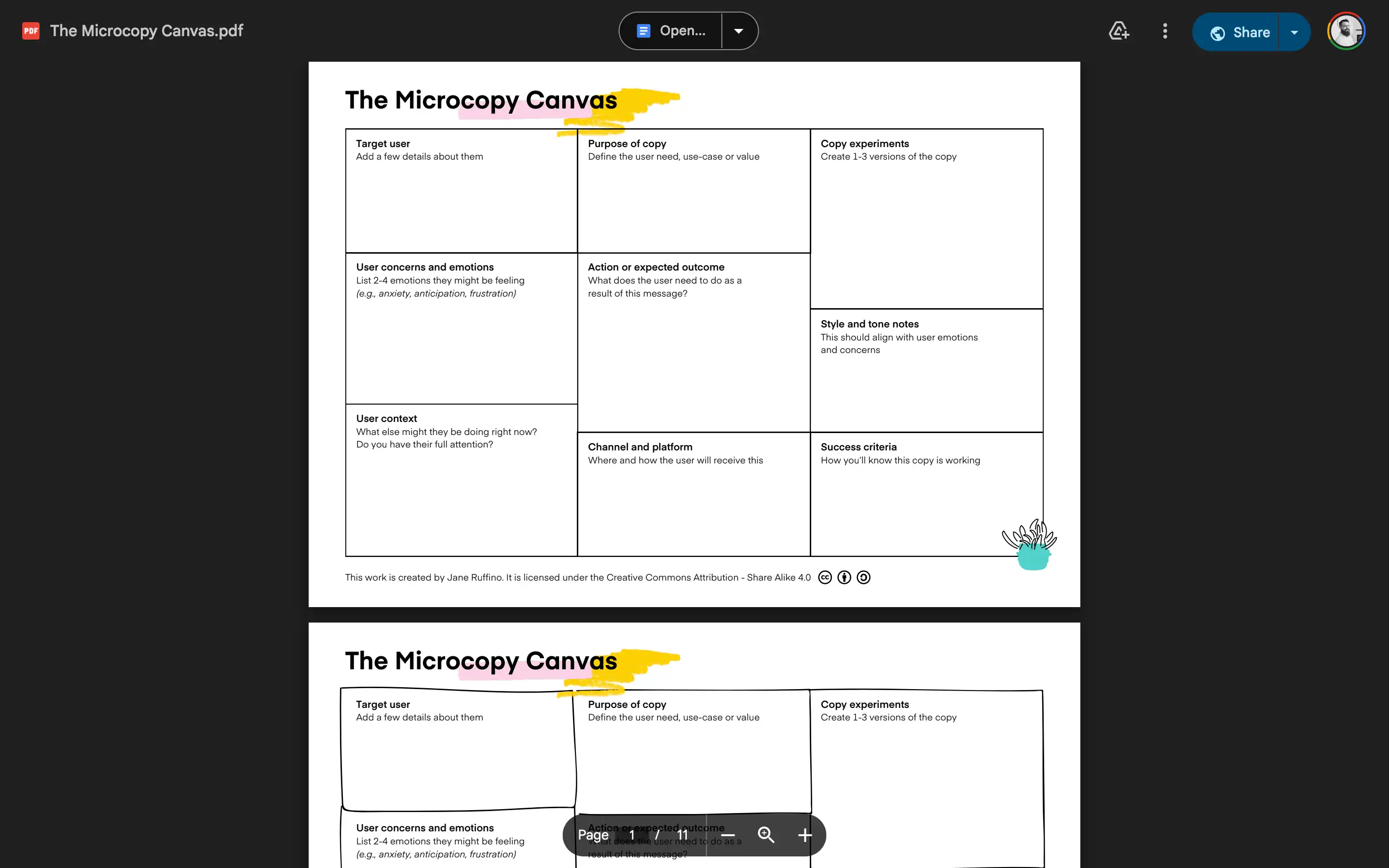 Microcopy Canvas for user-focused writing template.