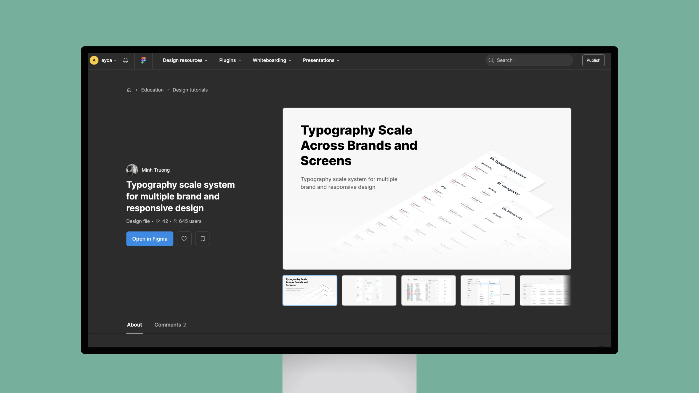 Typography scale system presentation on computer screen