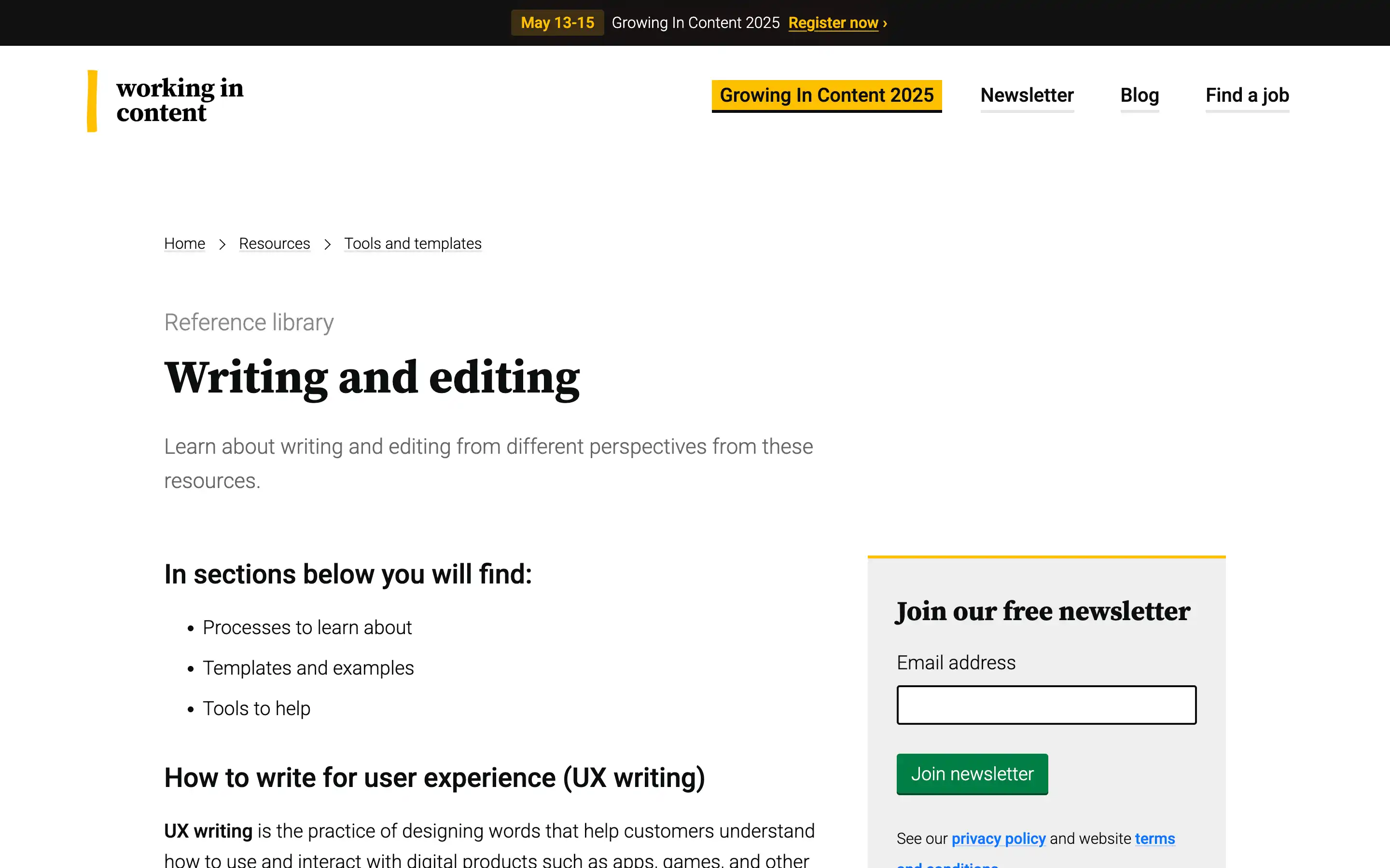Writing and editing resources and newsletter signup.