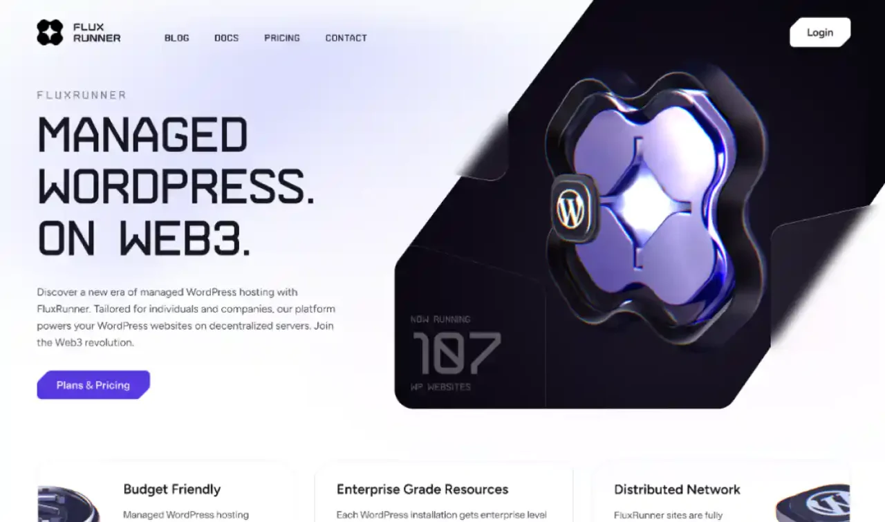 FluxRunner managed WordPress hosting for Web3.