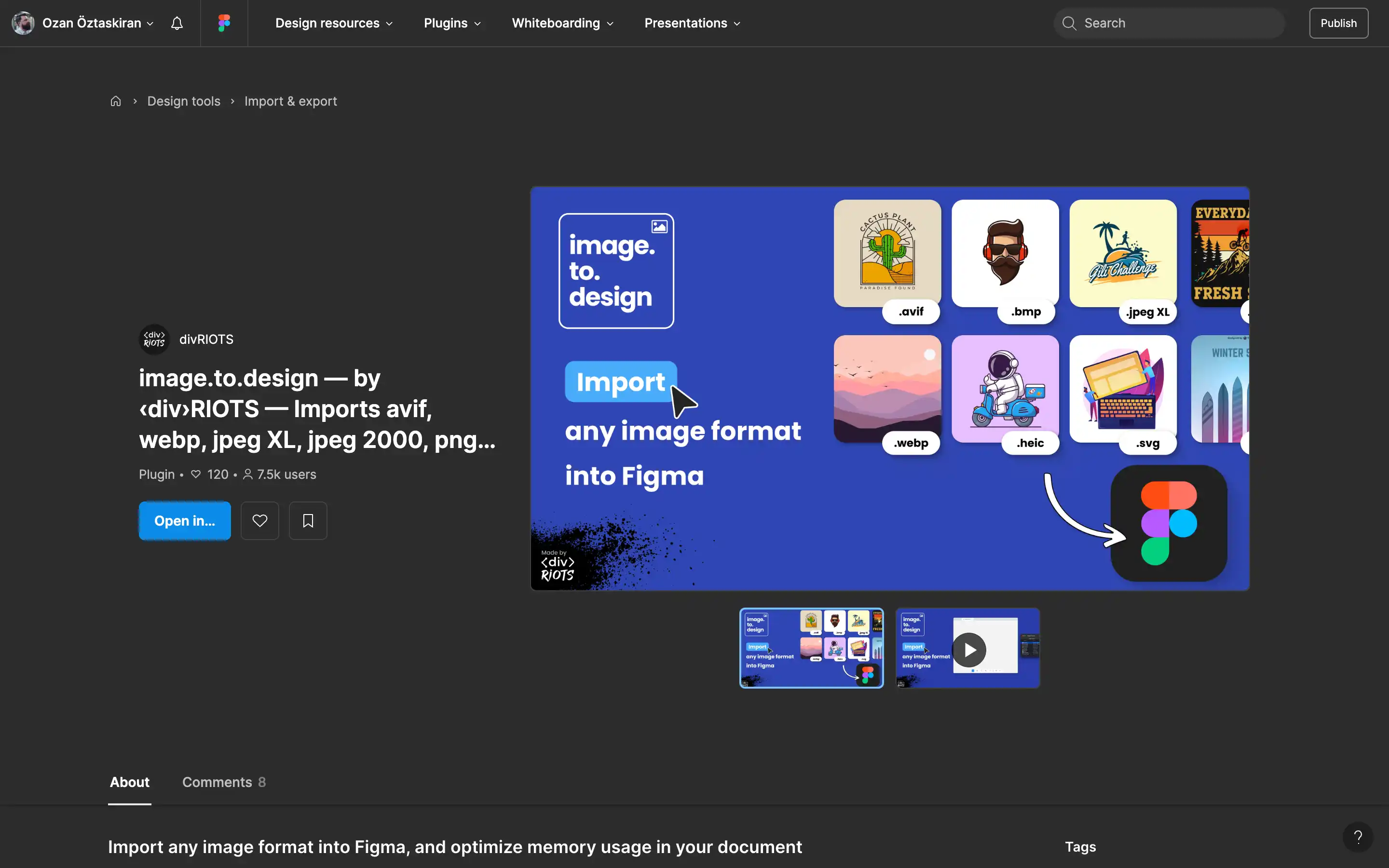 Import diverse image formats into Figma plugin interface.