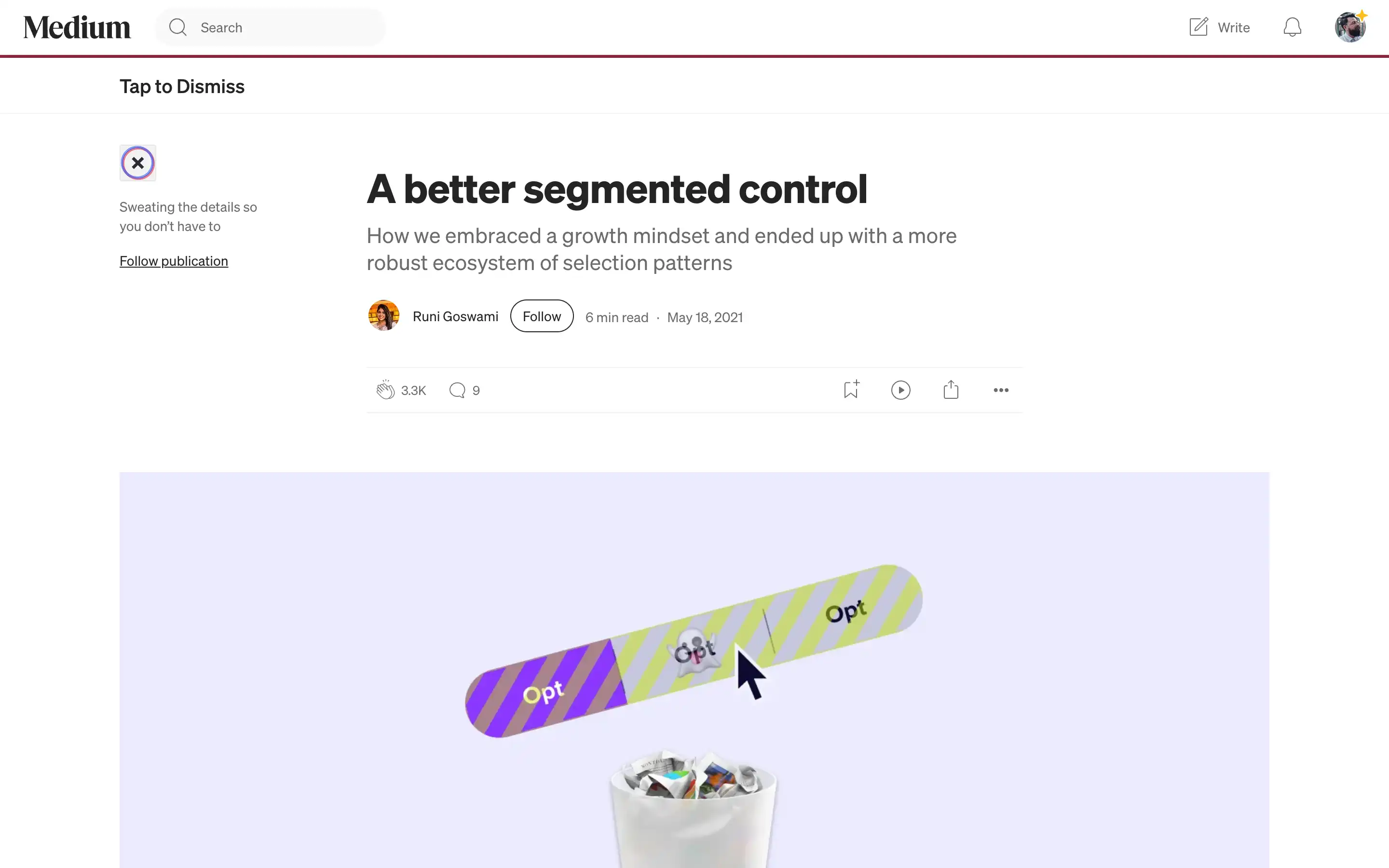 Interactive segmented control with opt options.