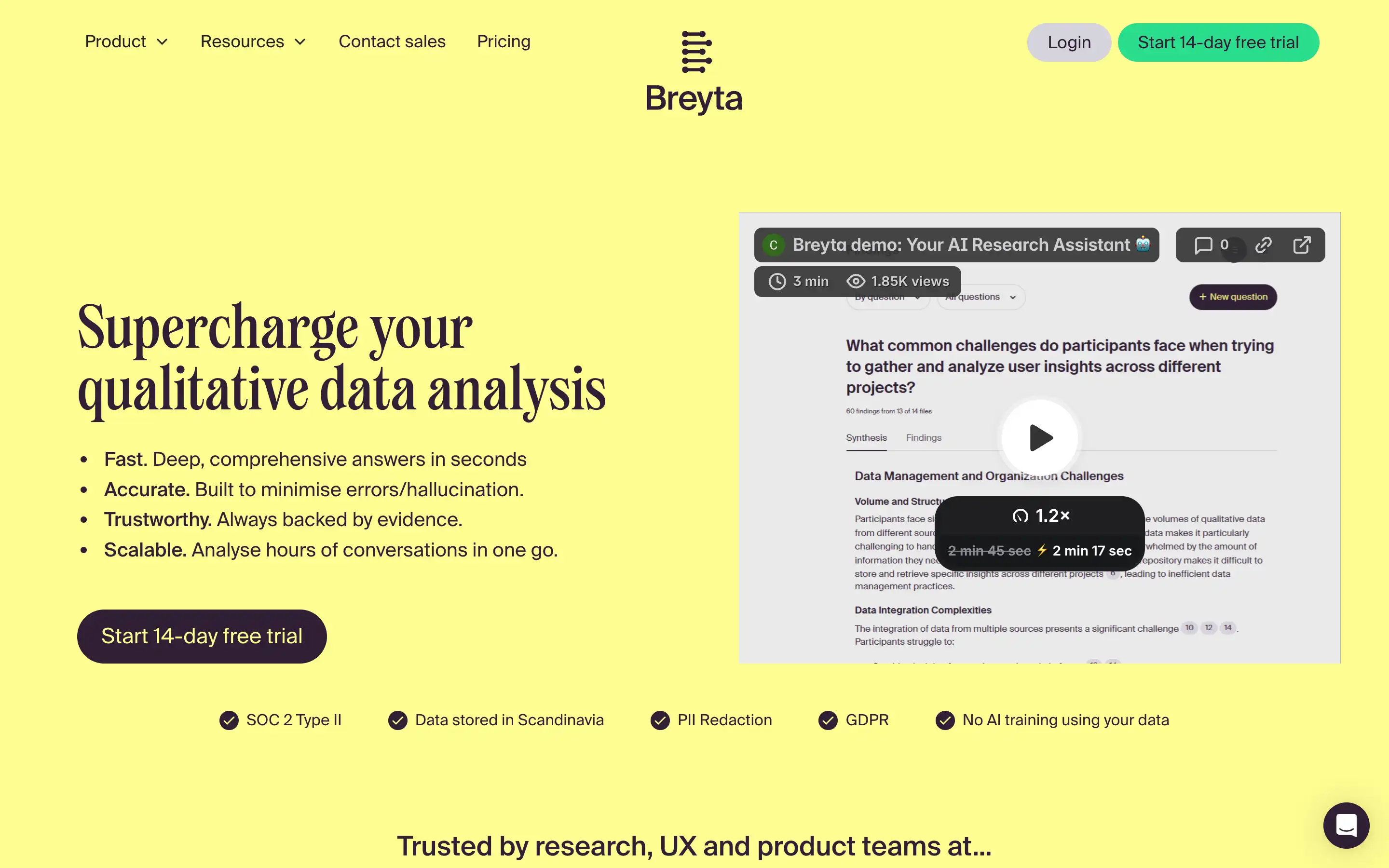 Qualitative data analysis tool offering free trial.
