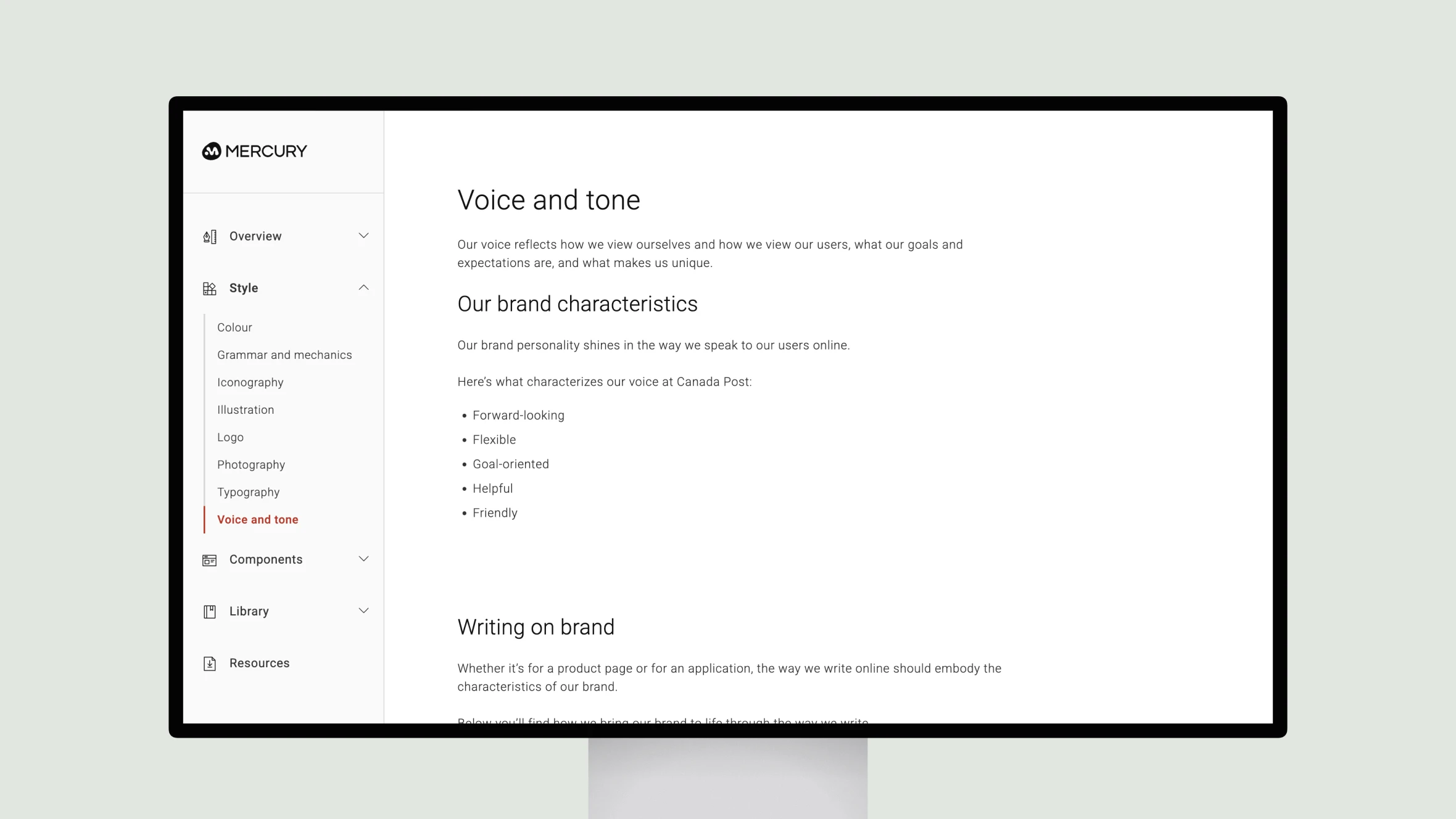 Website showing brand voice and tone guidelines.