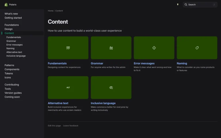 Polaris Design System – Content