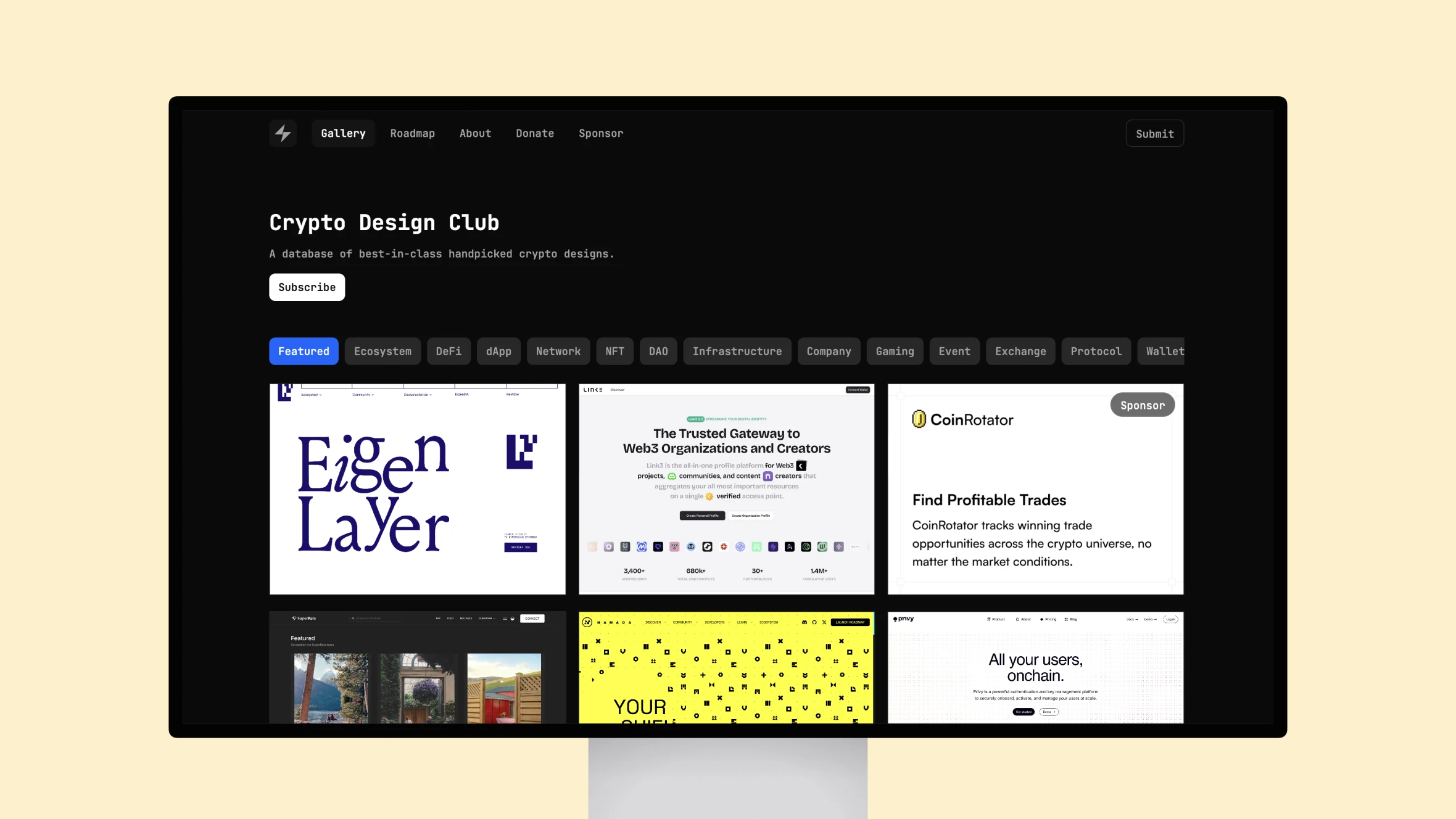 Crypto Design Club website showcasing crypto projects.
