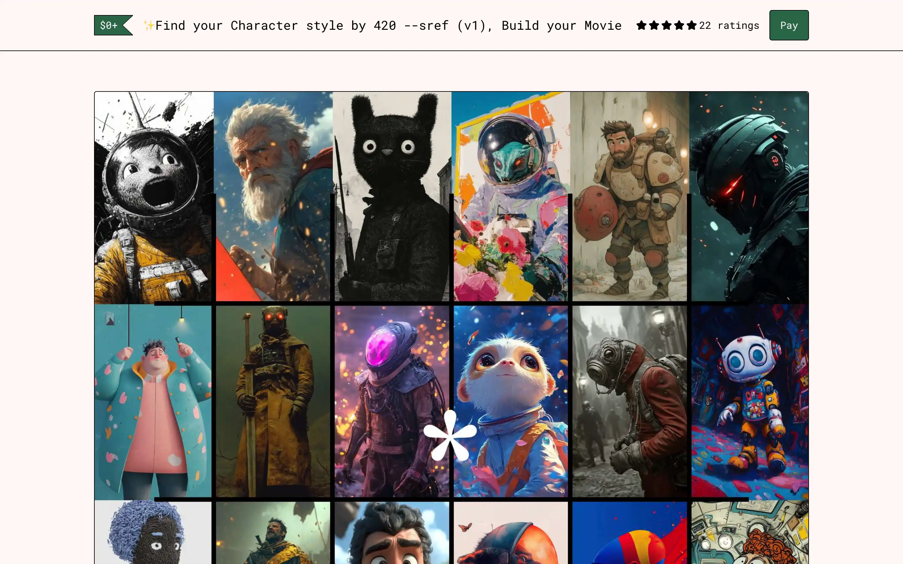 Stylized character artwork collection grid.