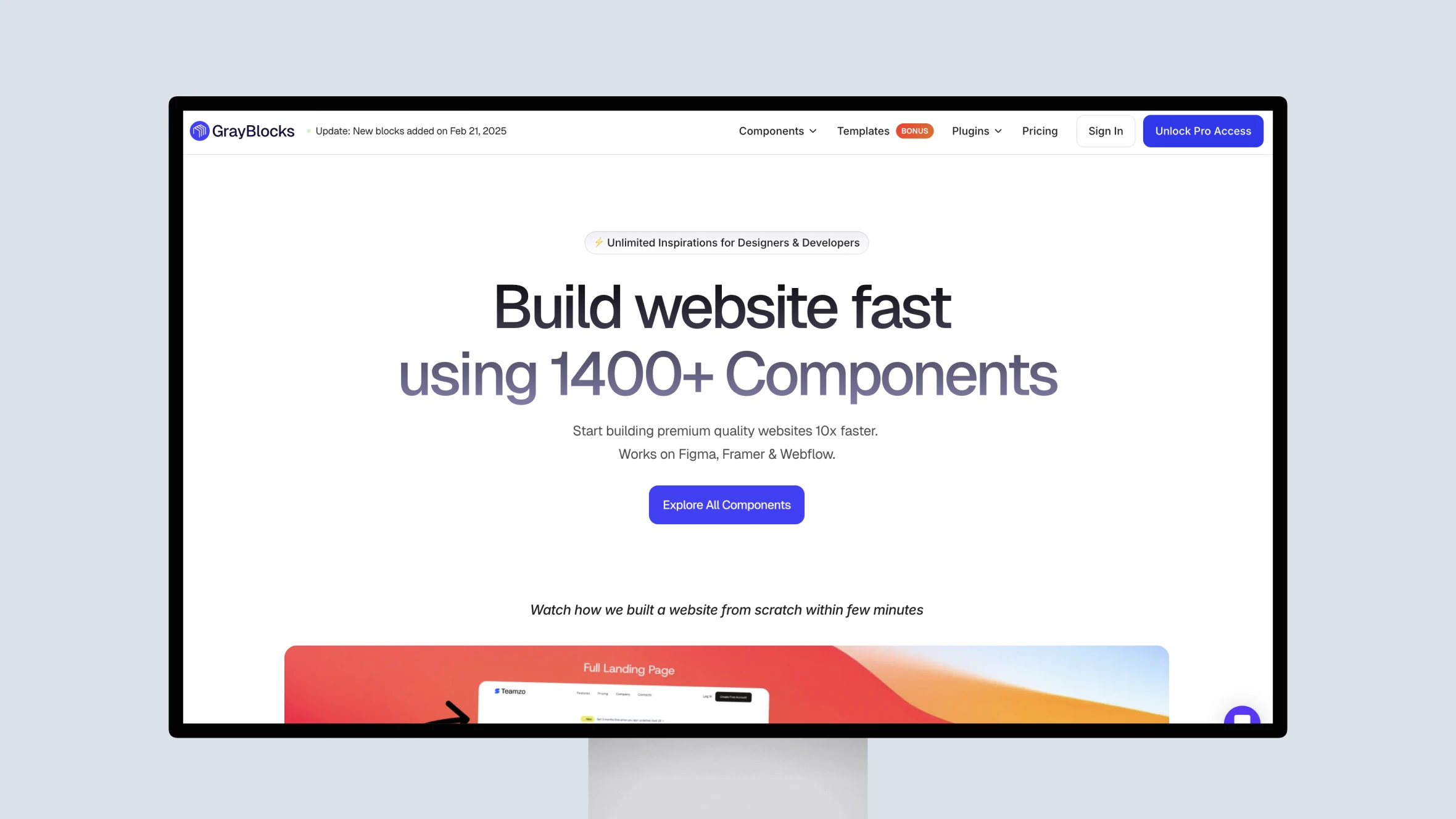 GrayBlocks website builder with 1400+ components.