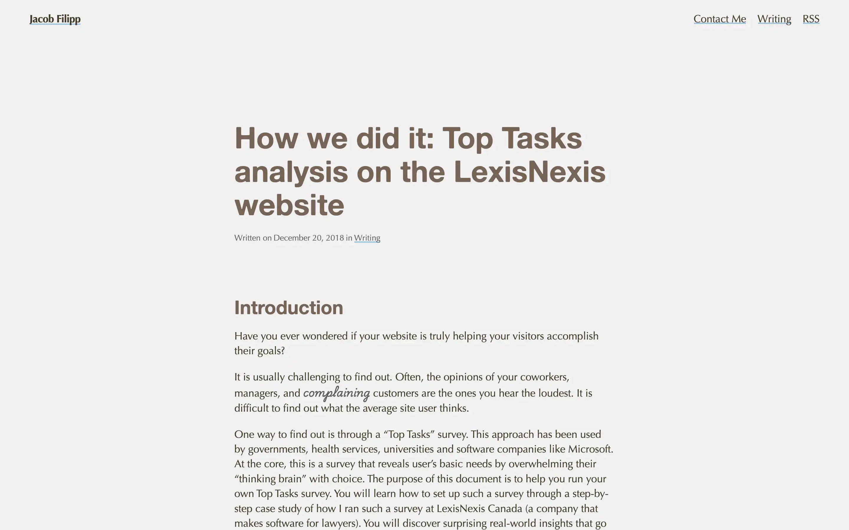 Article on Top Tasks analysis for LexisNexis website.