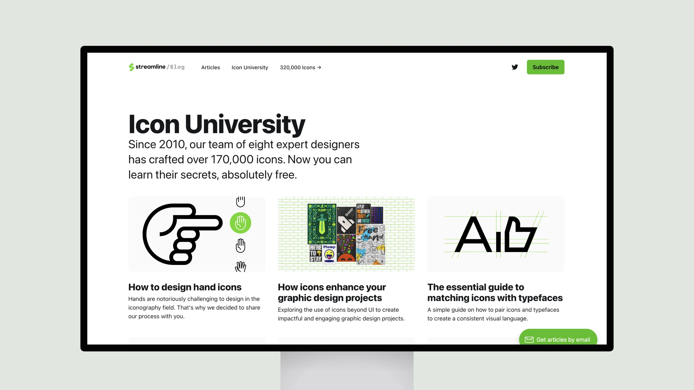 Icon University homepage with design articles