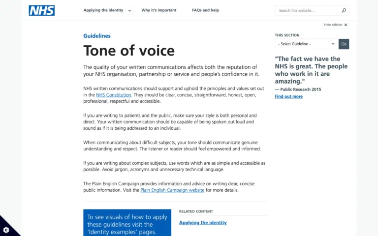 NHS Identity Guidelines – Tone of voice