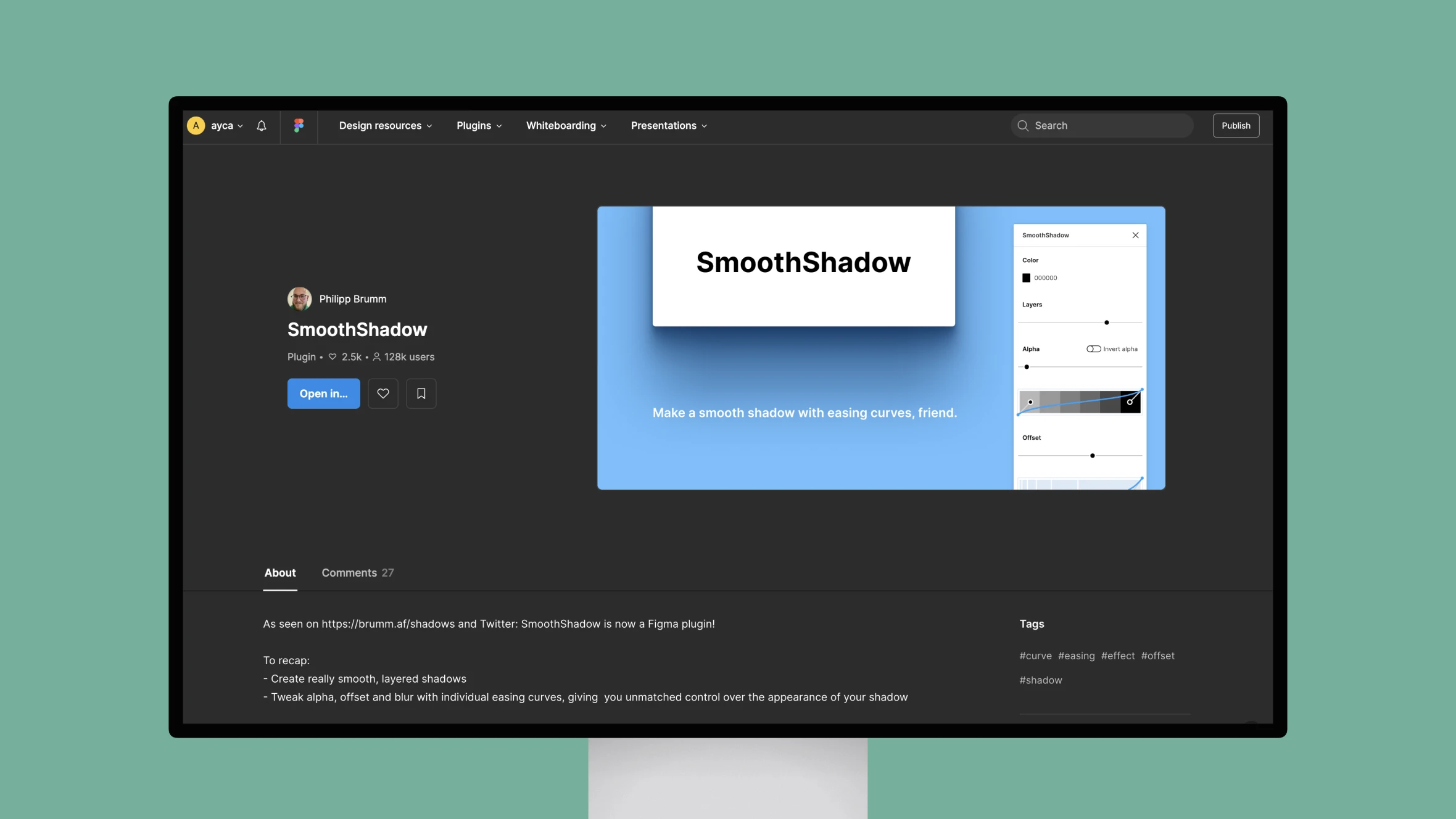 SmoothShadow plugin interface on Figma screen