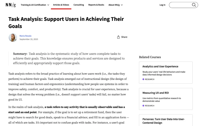 Task Analysis: Support Users in Achieving Their Goals