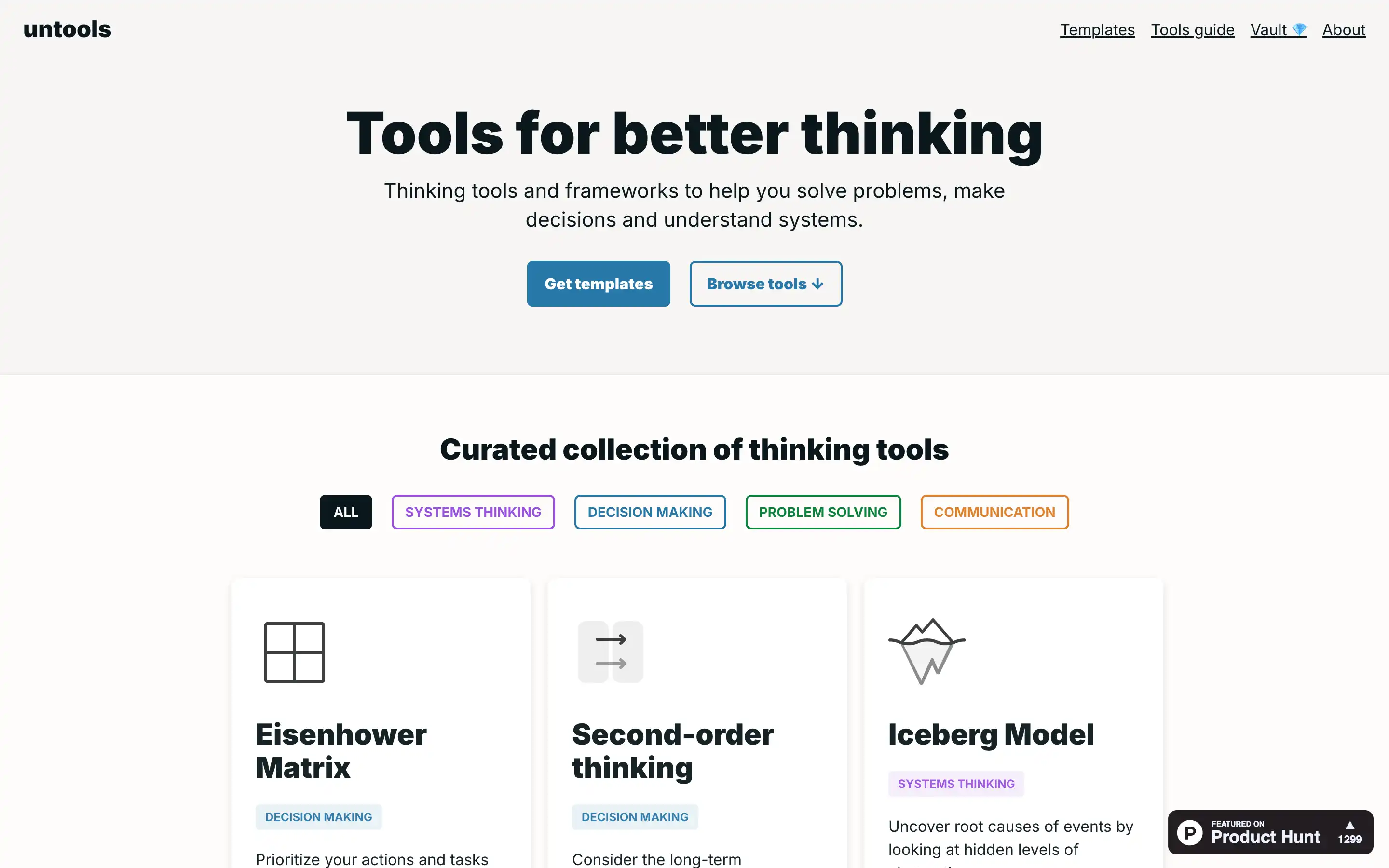 Website homepage for thinking tools and frameworks.