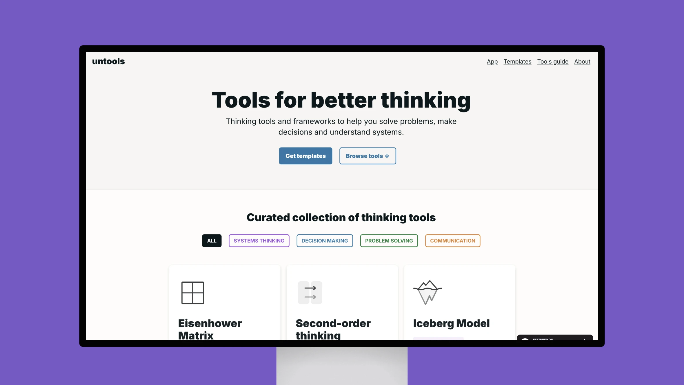 Untools homepage for better thinking frameworks