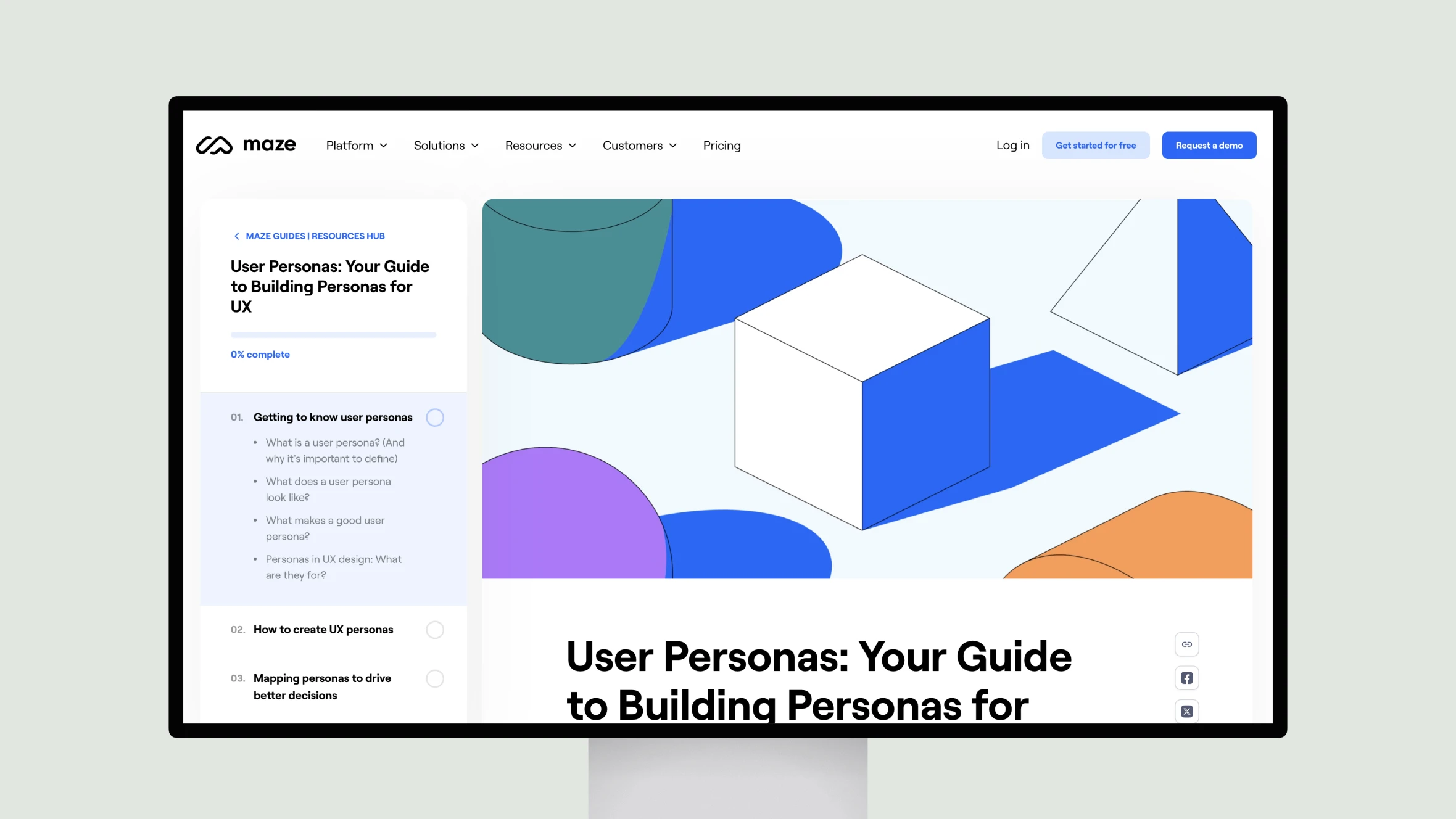 User personas guide homepage on Maze website