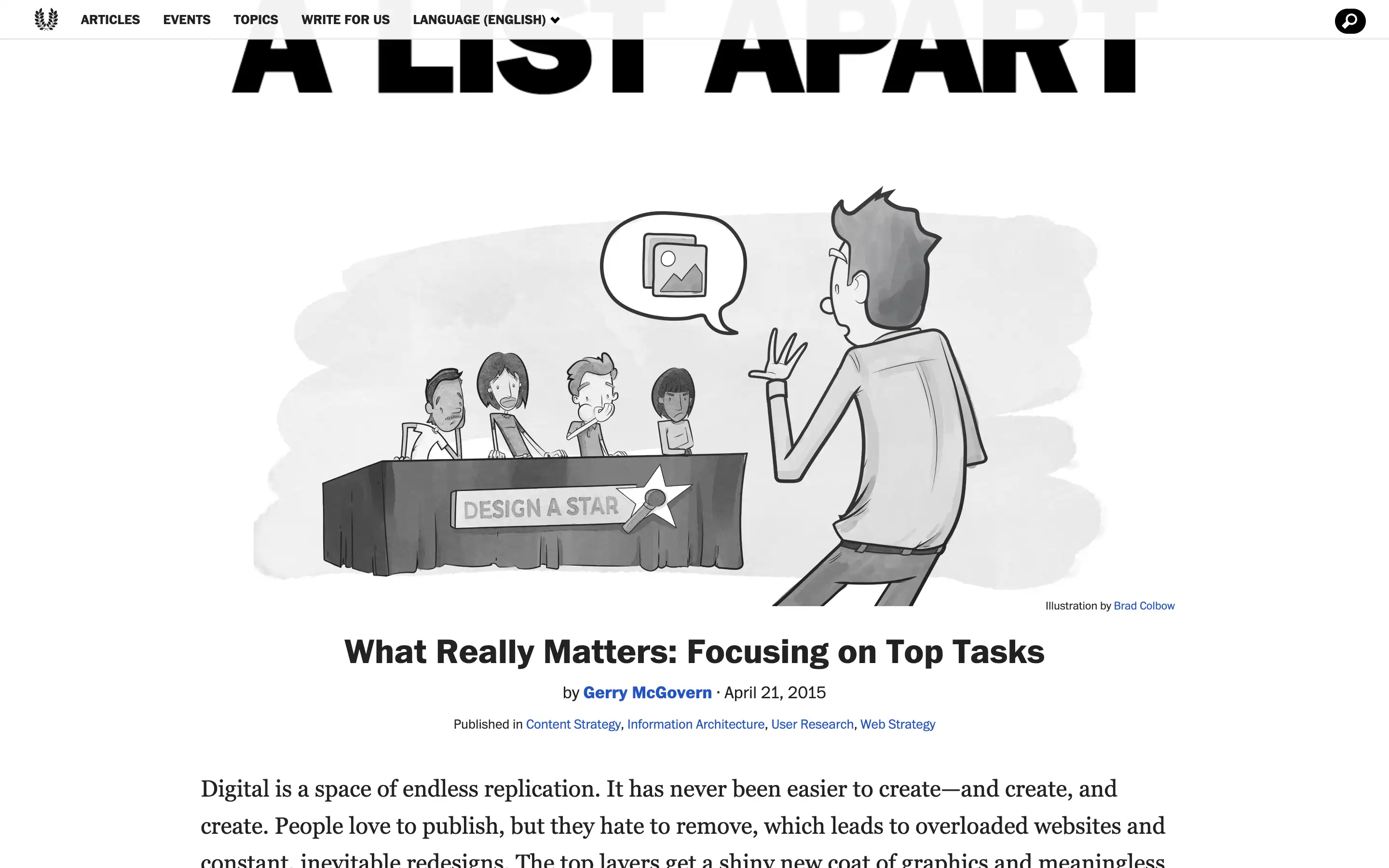 Cartoon: man presenting to design judges