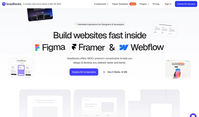 Design websites quickly with Figma, Framer, Webflow tools.