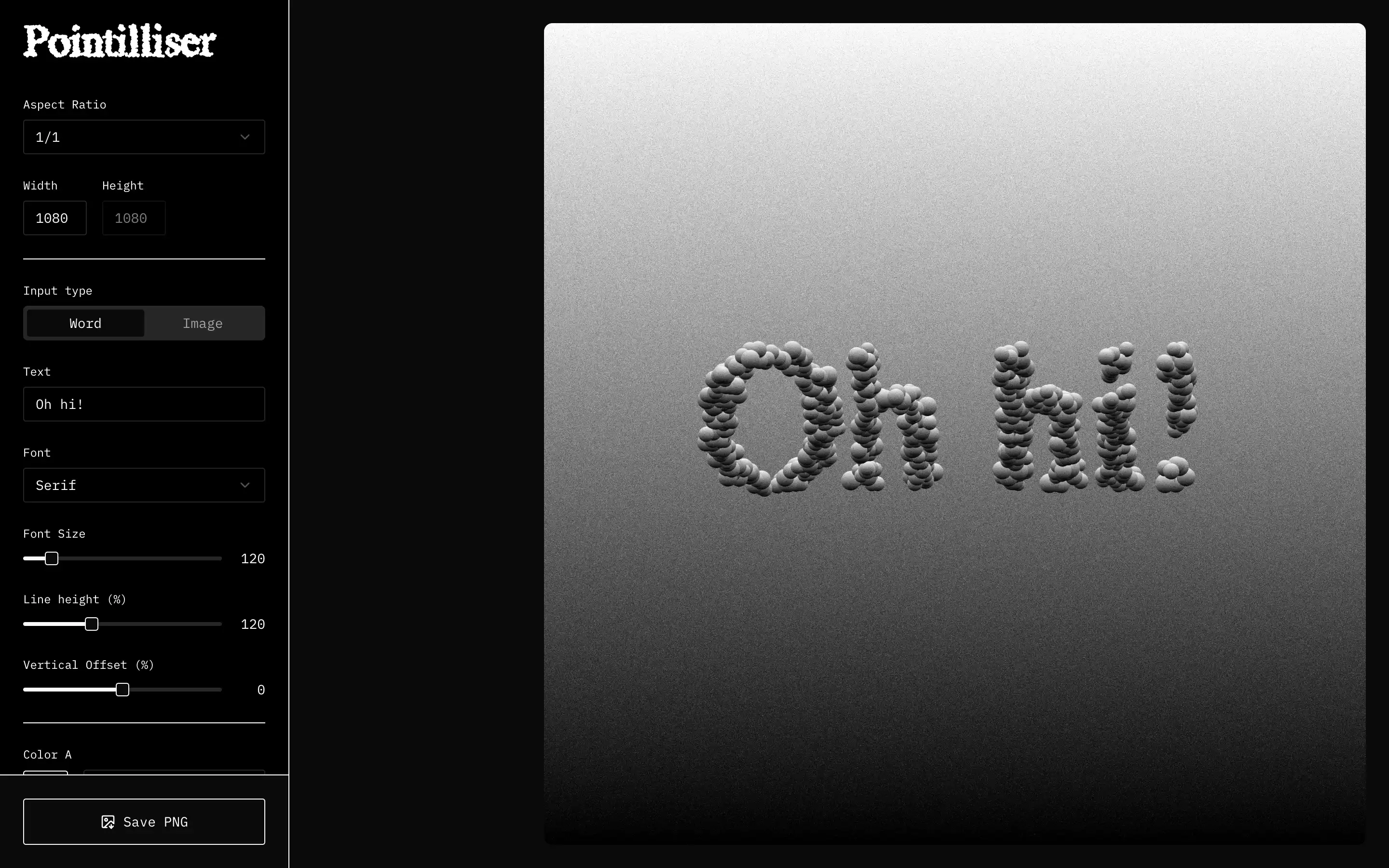 3D text 'Oh hi!' with Pointilliser effect.