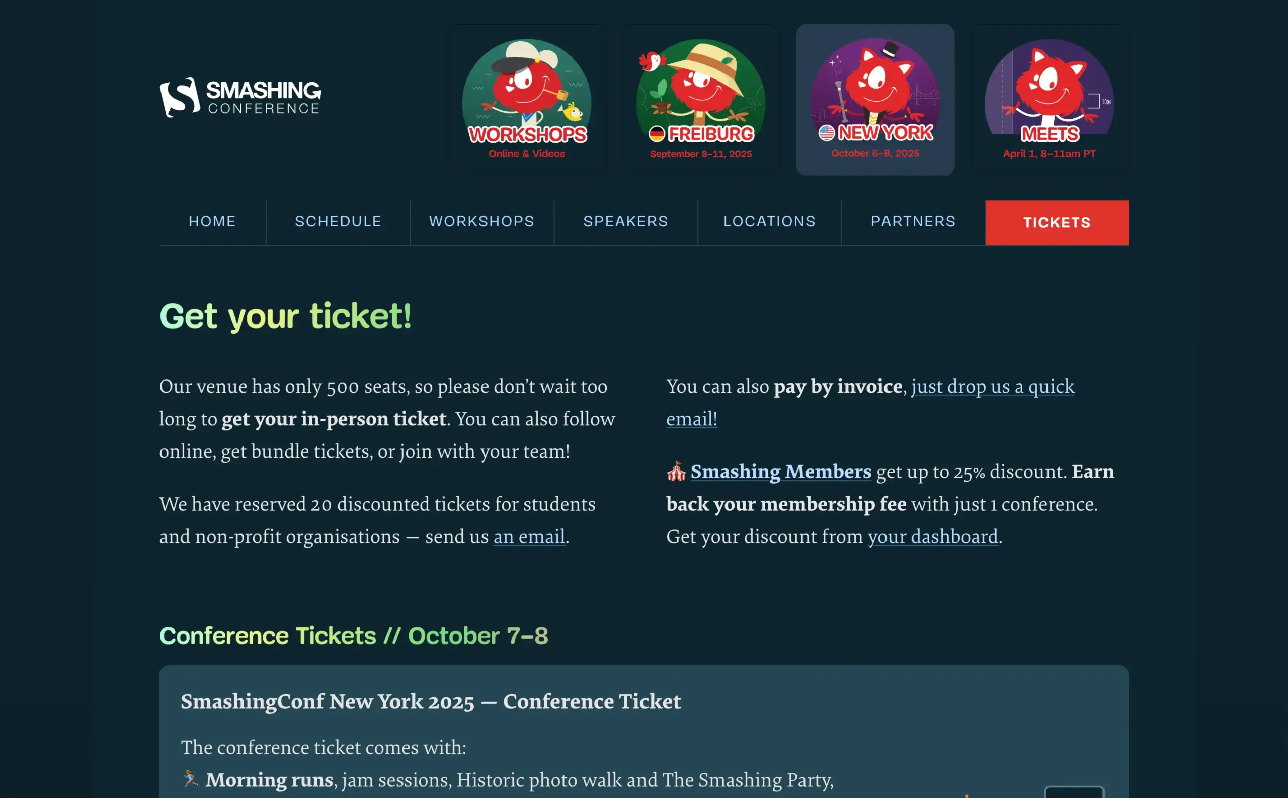 Smashing Conference ticket information and discounts.