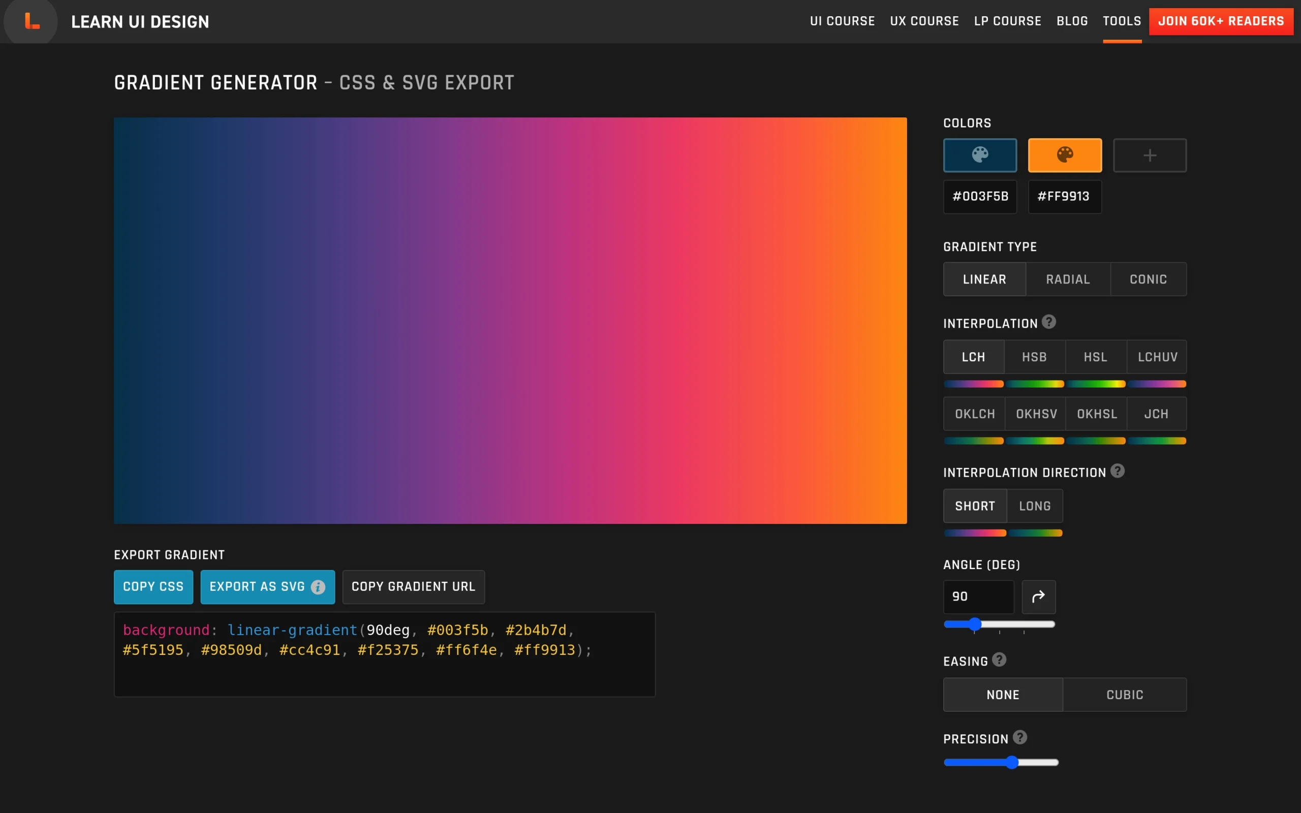 Screenshot of https://www.learnui.design/tools/gradient-generator.html