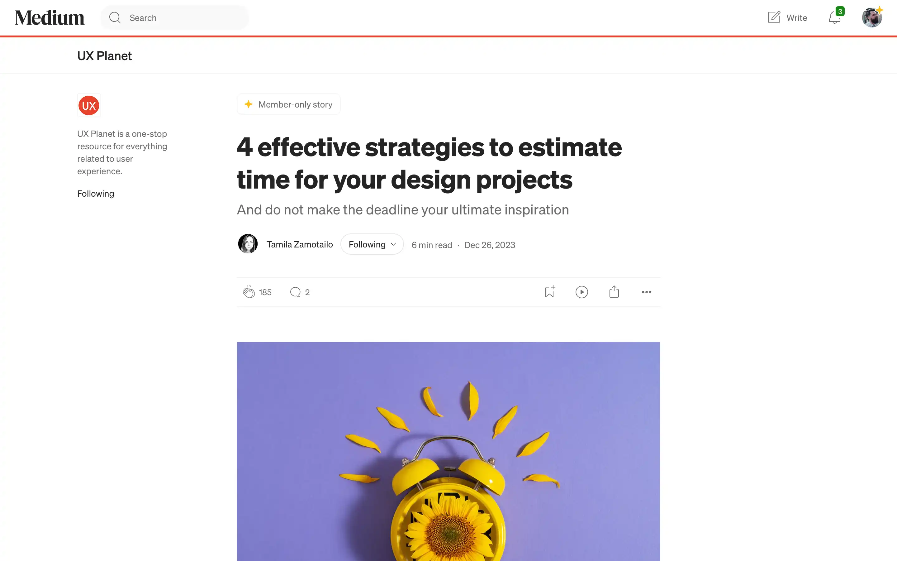 Yellow clock with sunflower against purple background