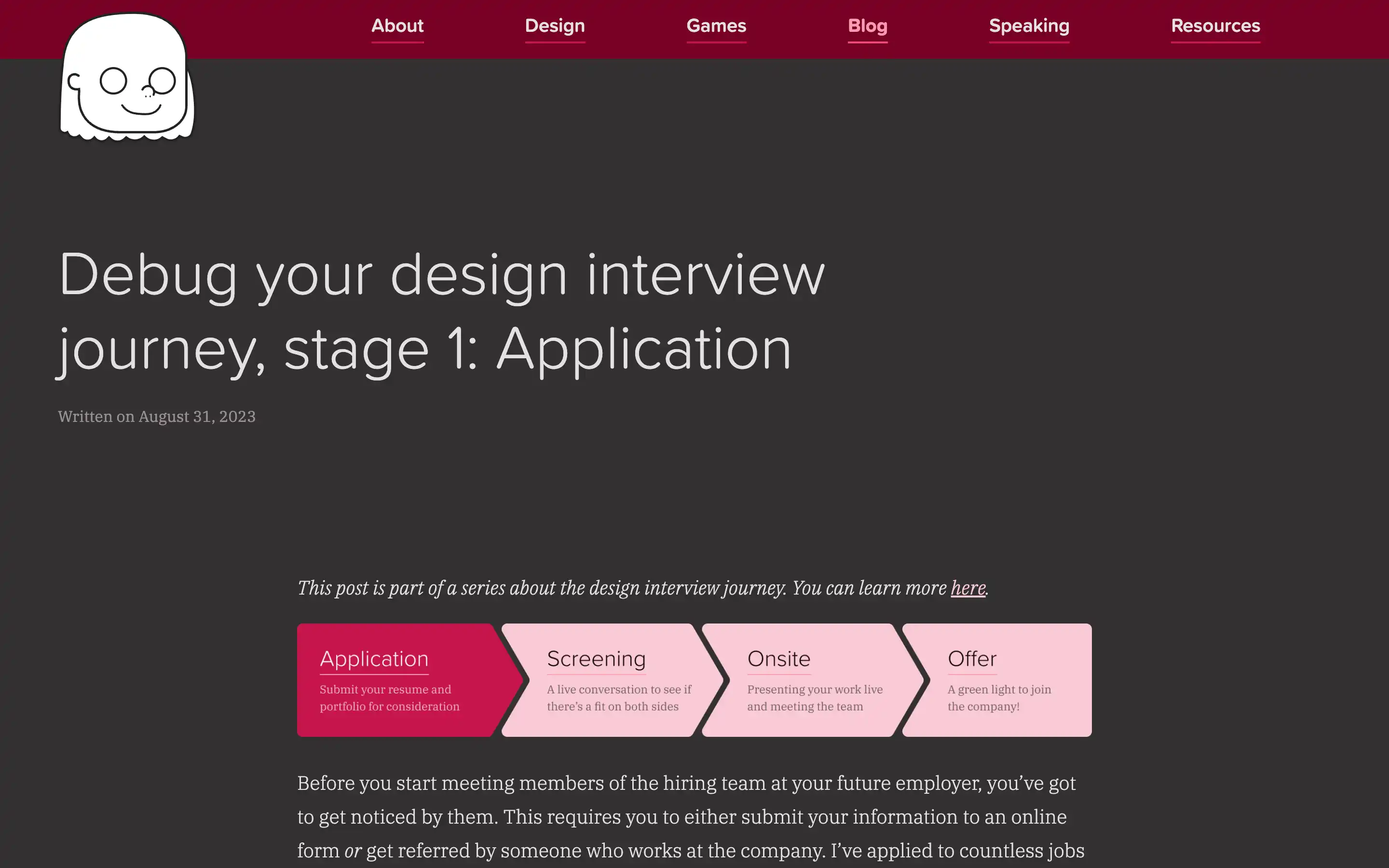 Debug design interview, stage 1: Application.