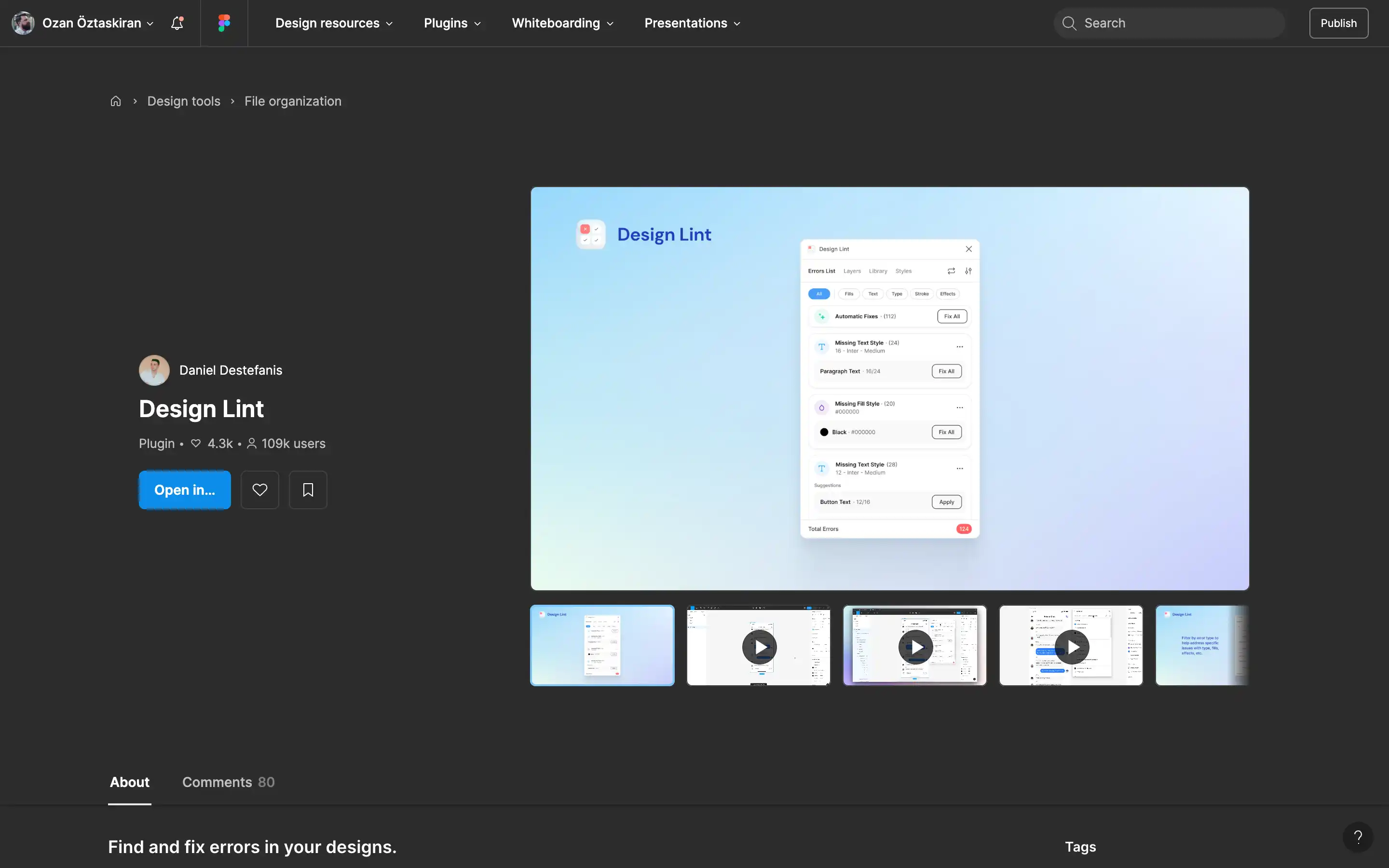 Design Lint plugin preview interface on Figma.