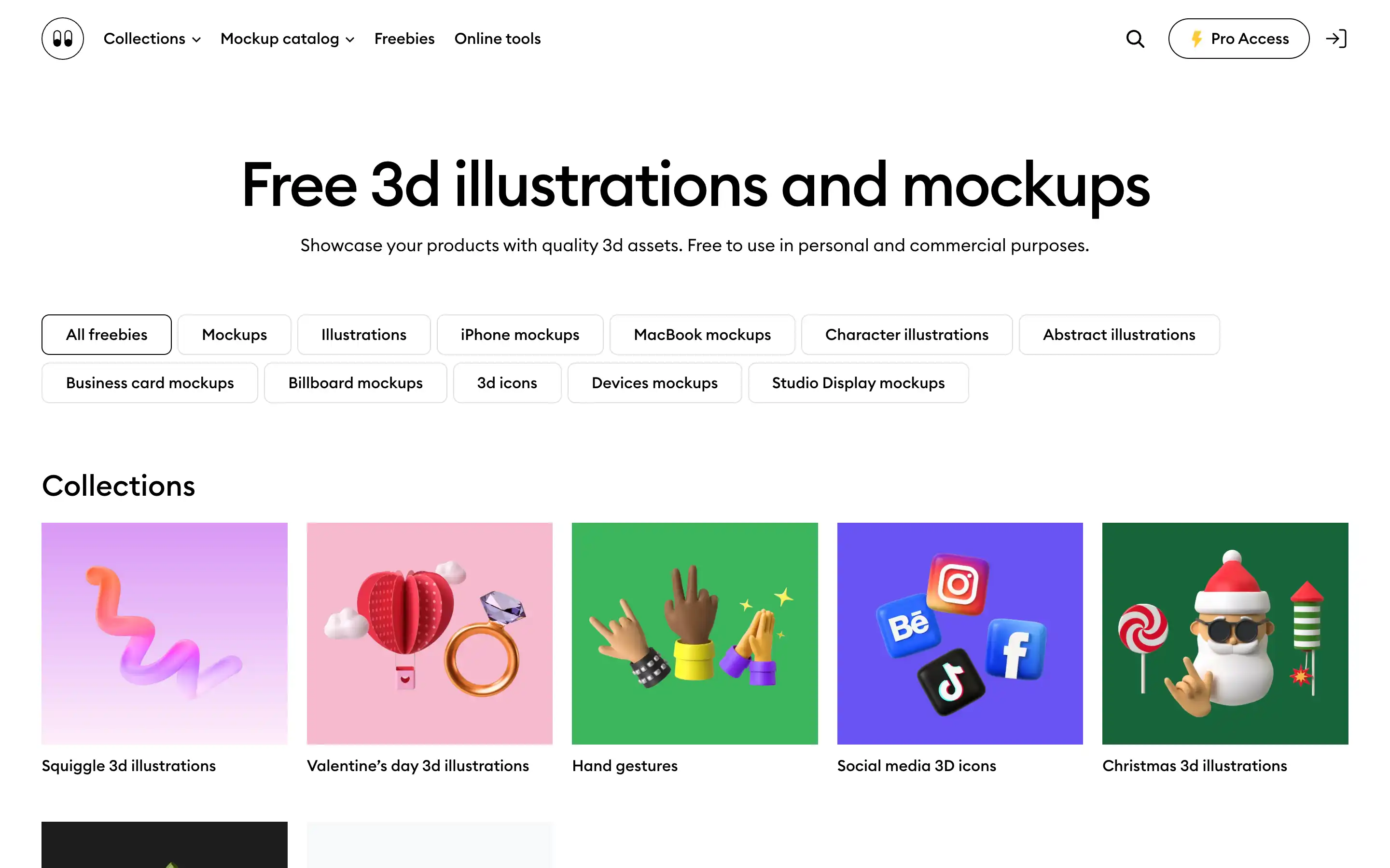Free 3D illustrations and mockups showcase.
